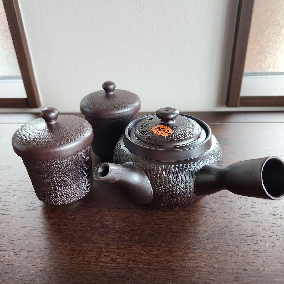 Amazon.co.jp: 萬古焼 川水窯 茶器セット 急須 蓋付湯呑2客 木箱入