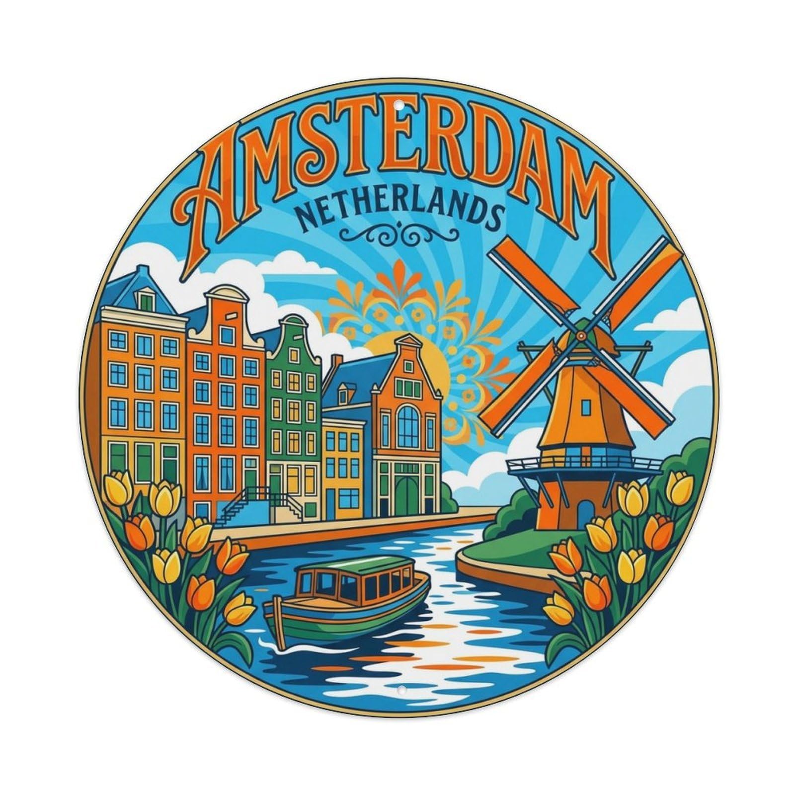 Vintage Travel Netherlands Amsterdam Metal Tin Sign