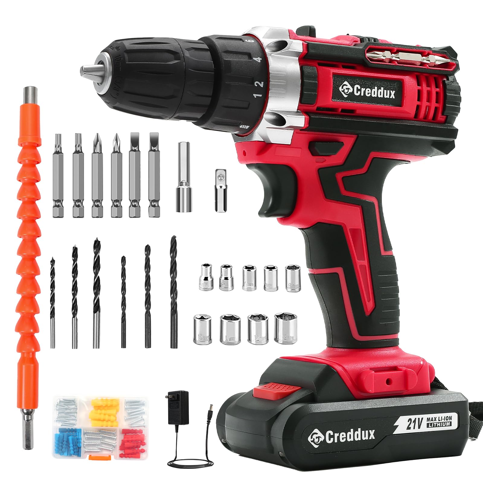 Sponsored Ad - Cordless Drill Set 21v Power Drill Cordless With Battery & Charger, 84pcs Accessories Electric Drills Variable Speed, 3/8" Keyless Chuck, Built-In Level and 2 Driver Red kit