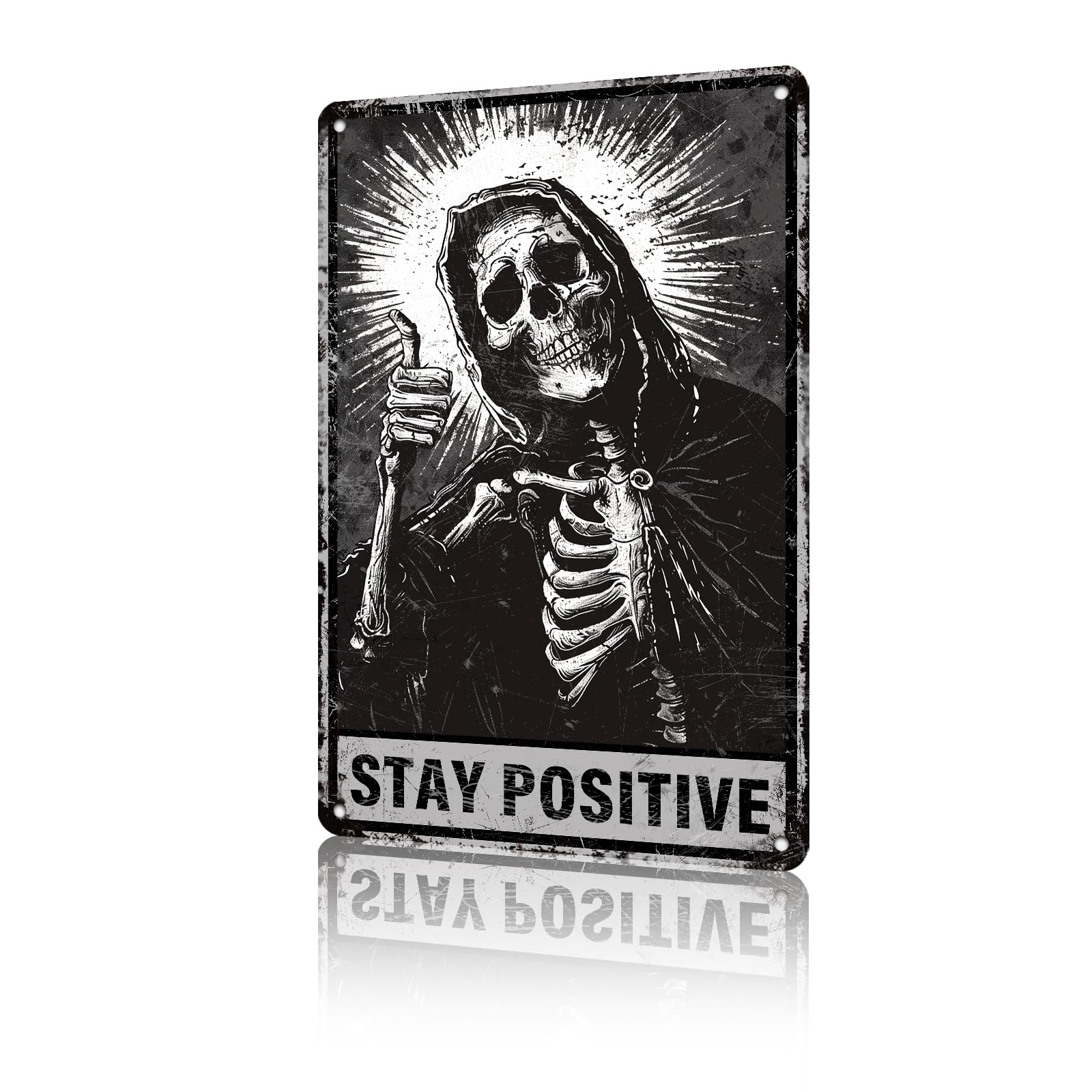 Anceky Metal Signs Stay Positive Skull Tin Sign Retro Wall Decor for Cafe Bar Home Living Room Yard 12×8 Inch