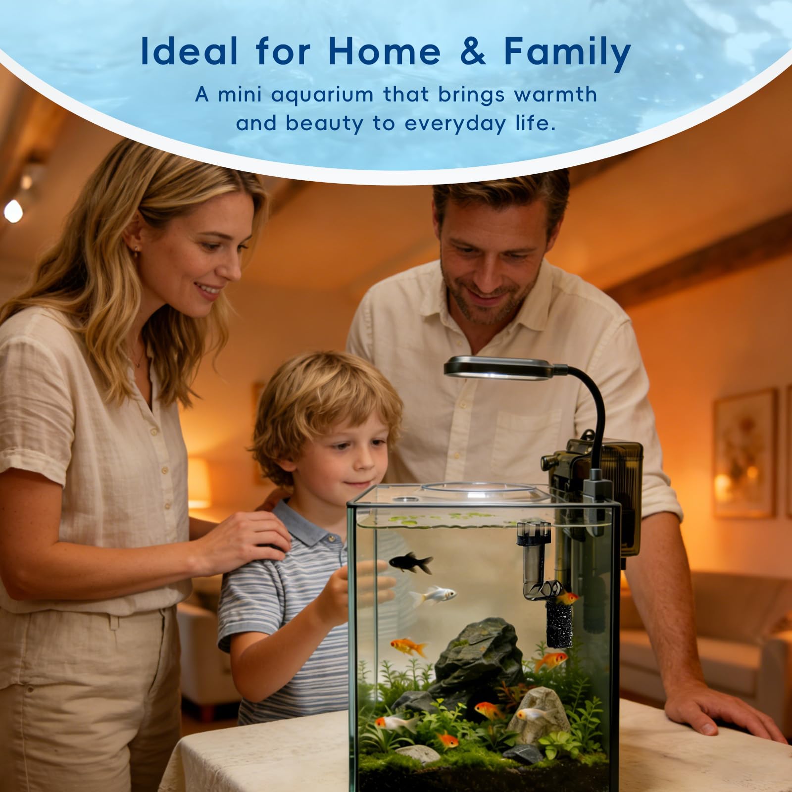 Kit de nano acuario de 2.1 galones con tapa, filtro para colgar que ahorra espacio y luz LED, tanque de peces de escritorio de vidrio ultra transparente sin montura para peces pequeños
