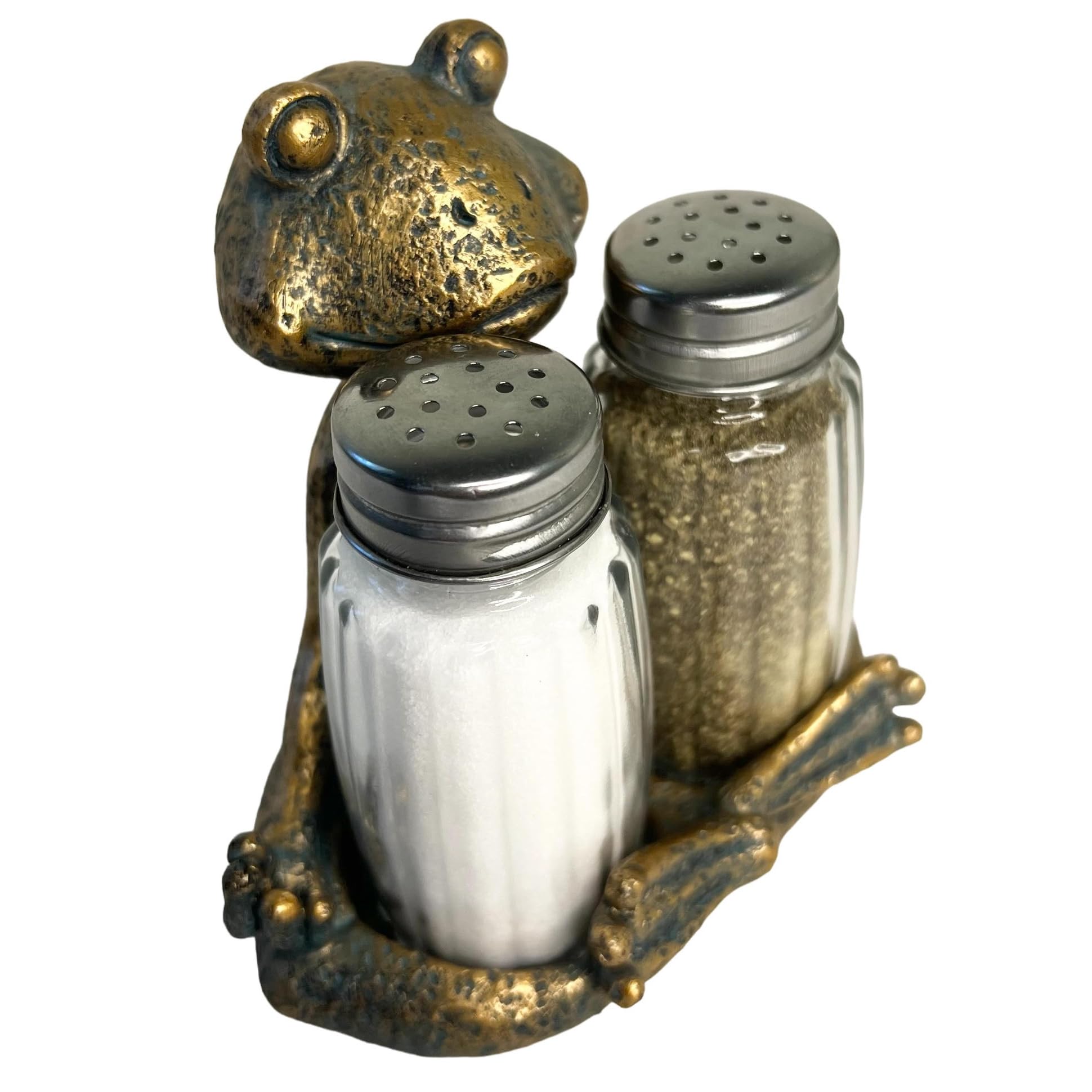 Juego de sal y pimentero de rana de yoga con agitadores de cristal, figura caprichosa de meditación de loto maestro zen, mesa de comedor, cocina o bar