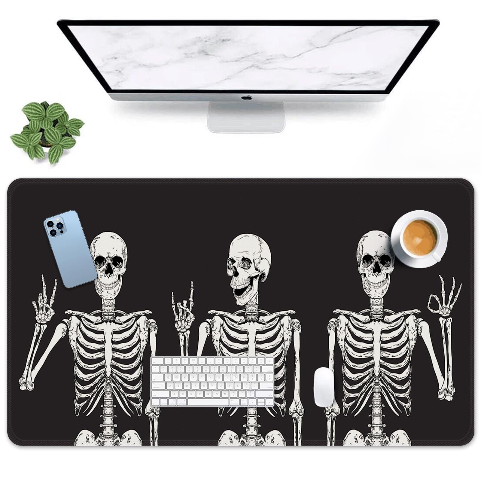 Britimes Large Gaming Mouse Pad Black Skull Non-Slip Desk Pad Keyboard and Mouse Desk Mat for Gamer, Office & Home, 31.5 x 15.7 in