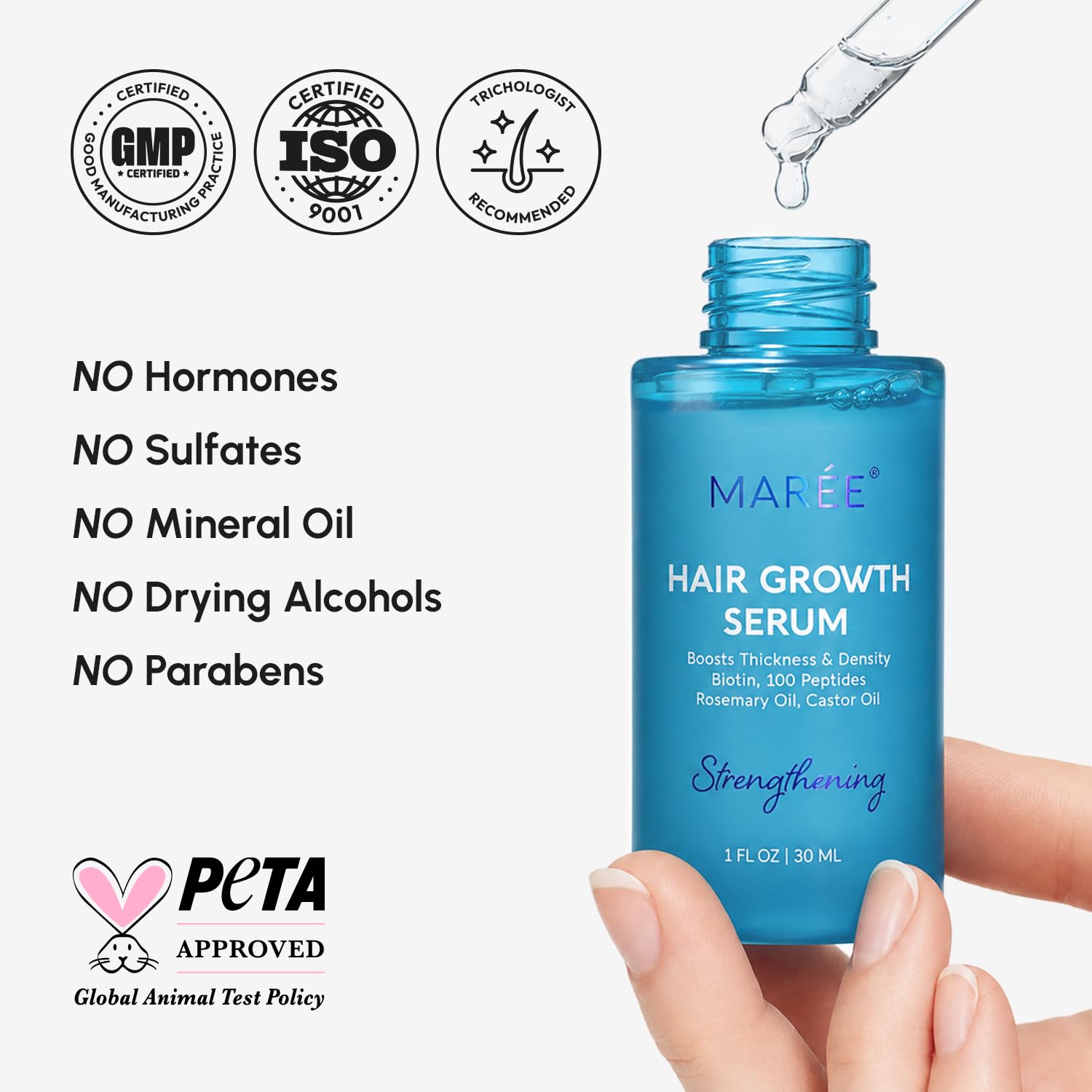 MAREE Hair Growth Scalp Serum with Caffeine, Peptides, Rosemary & Castor Oil