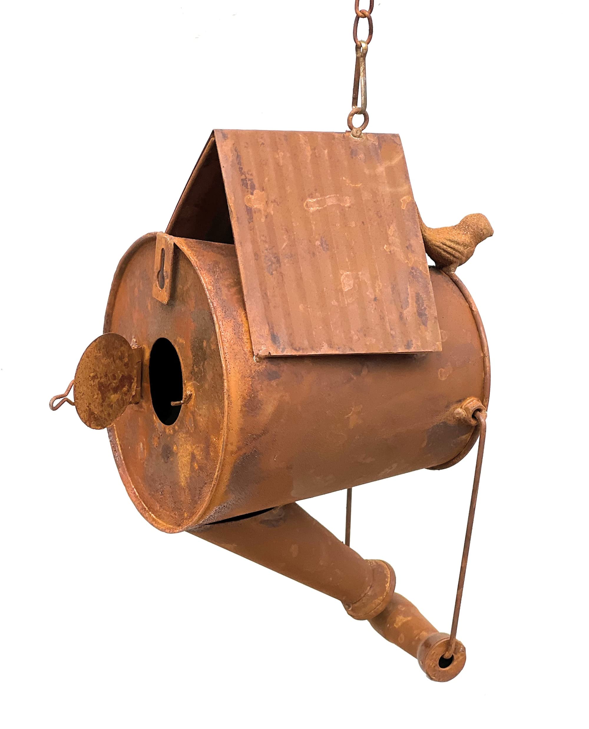 Nichoir à Oiseaux à Suspendre Métal Gris 2 étages 24x15x26cm