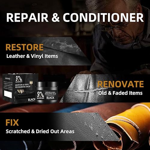 Miniatura 5 de Bálsamo recolorante de cuero negro, restaurador de color de cuero, reparación de arañazos de cuero, bálsamo de cuero, pintura de cuero negro,
