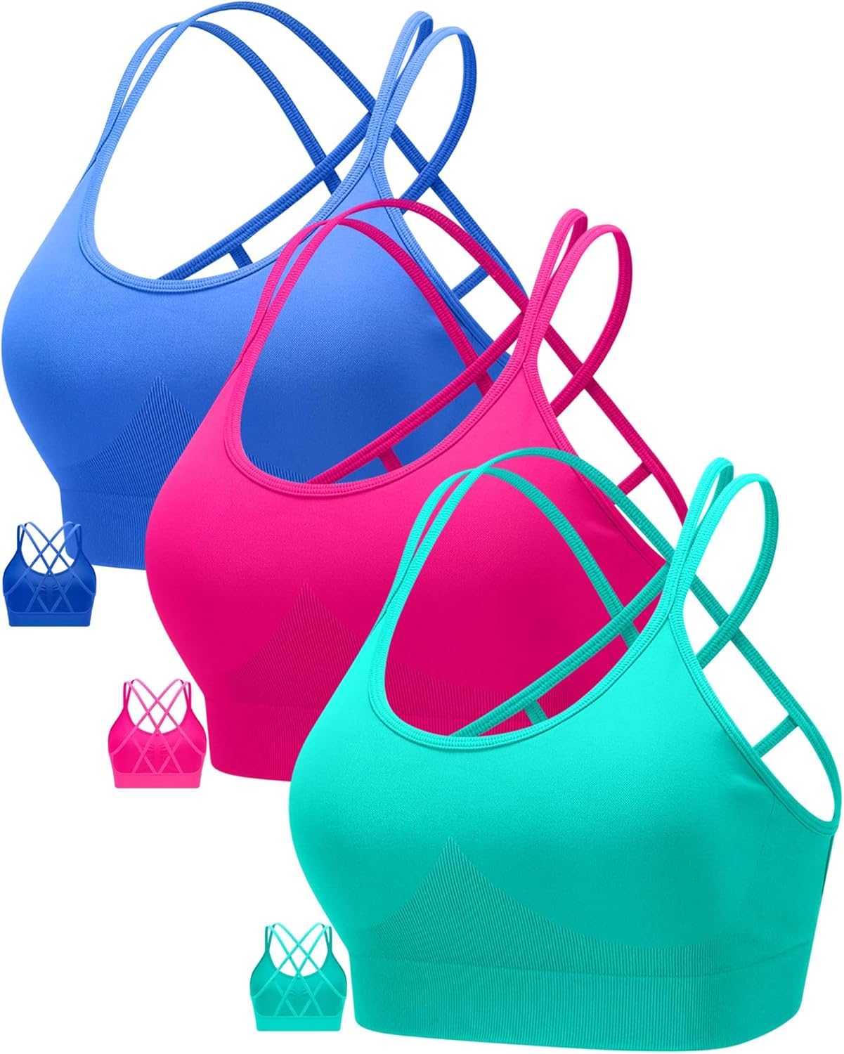 RUNNING GIRL Sports Bras for Women Pack Criss Cross Back Sexy Strappy Sports Bra Seamless Padded Yoga Bra with Removable Cups