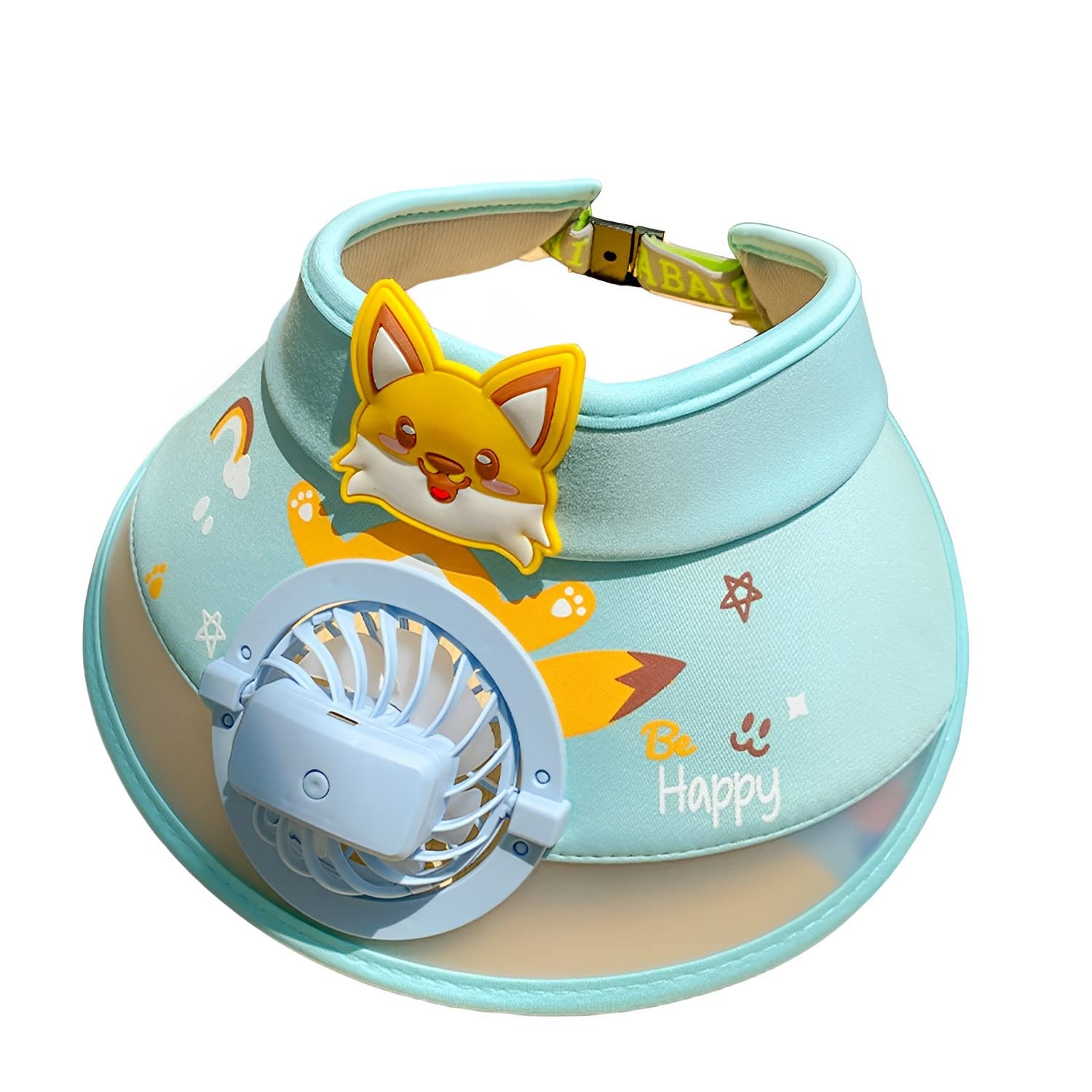 TLISMICute Cartoon USB Rechargeable Retractable Wide Brim Sun Visors Cap with Fan Adjustable 3 Gear Wind Speed UV Sun Protective Sunshade Hat Mini Empty Top Cooling Summer Cap Fan for Boys & Girls