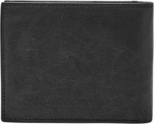 Miniatura 5 de Fossil Cartera de hombre de cuero Ingram de doble pliegue con bloqueo RFID y solapa para identificación, negro, (Modelo: ML3784001) Everett Midnight