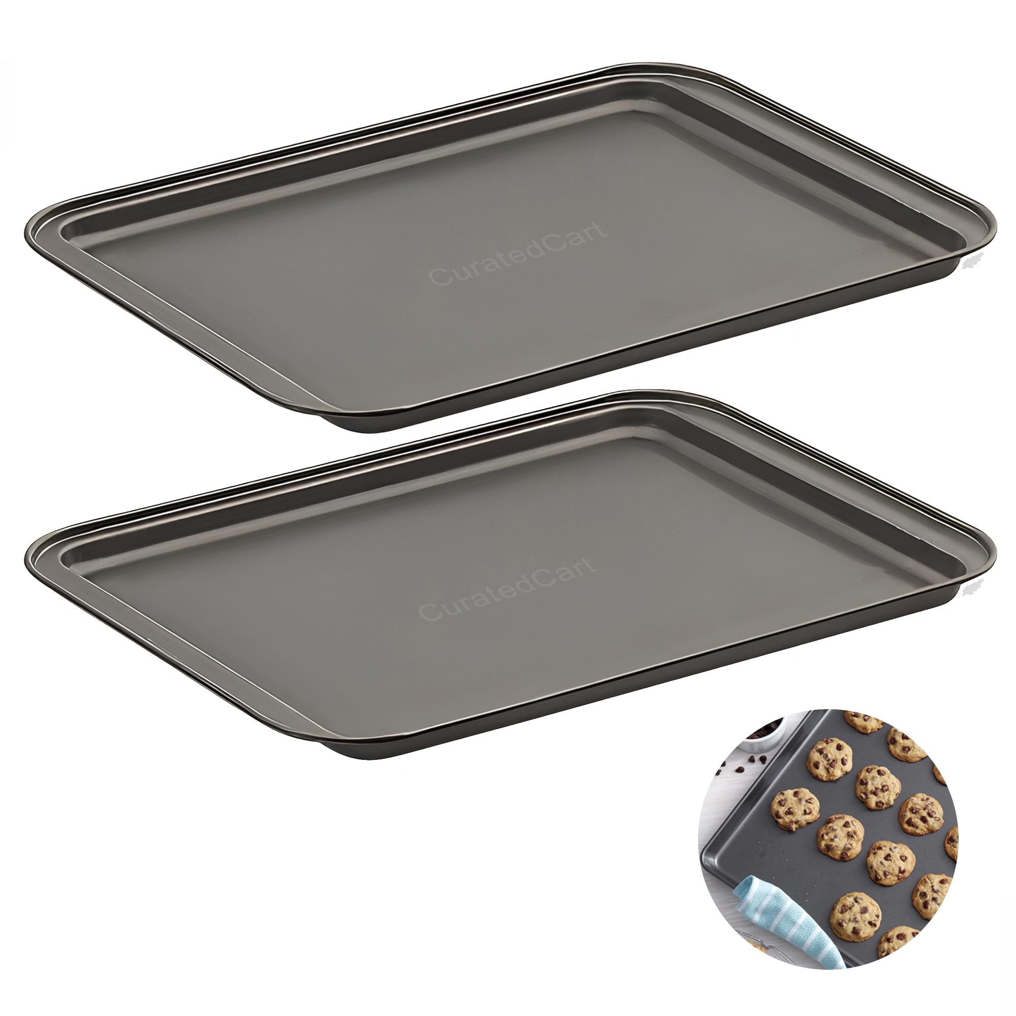 PureBake 2 Pc Nonstick Baking Sheet Pans, Non-Toxic and Rimmed Carbon Steel Cookie Sheet Trays - Dent, Warp and Rust Resistant, Heavy Gauge Steel Oven Baking Sheets-image-13