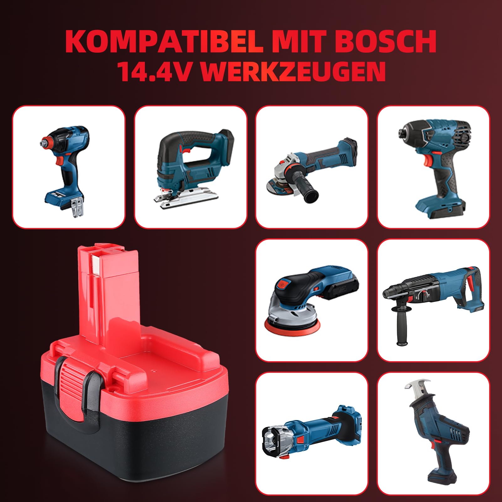4,8Ah NI-MH Ersatz für Bosch 14,4V Akku Kompatibel mit Bosch — 2 Stück für Akkuschrauber Bohrhammer Stichsäge, ersetzt für BAT040 BAT038 BAT041 BAT140 BAT159 BAT048 BAT100 (kein 18V)