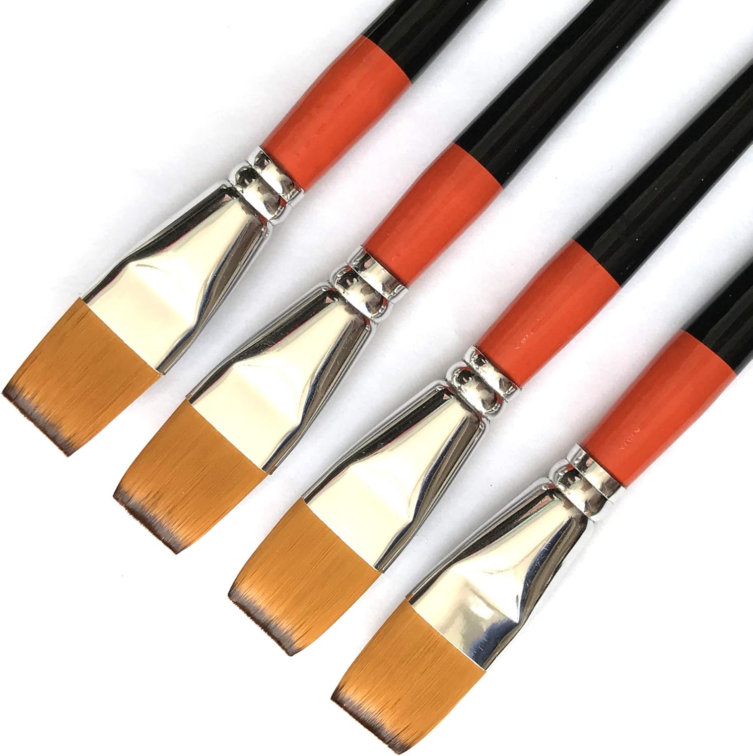 One Inch Flat Bright Paint Brush, Pack of 4, Premium Quality Synthetic Sable Hair