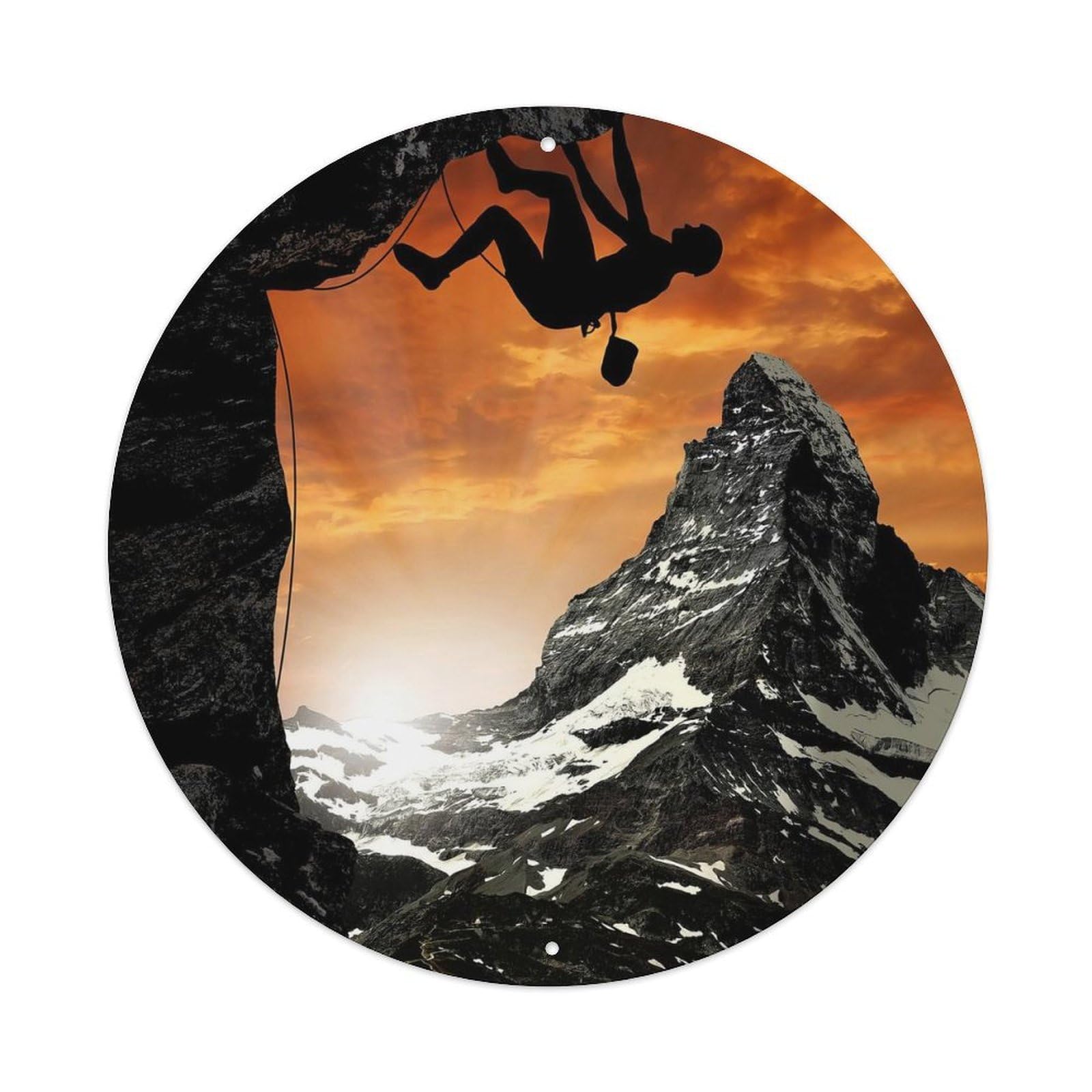 Extreme Sports Orange Sunset And Rock Climbing Metal Tin Sign