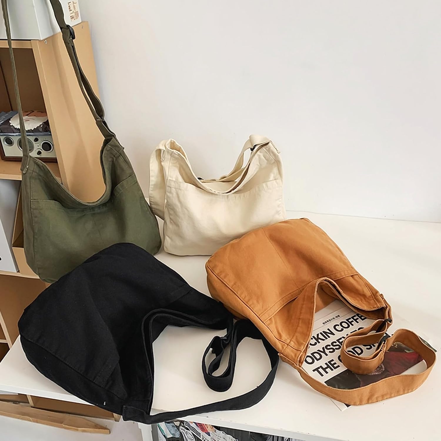 Canvas Tote Bag Large Crossbody Hobo Bag for Women and Men Messenger Bags Shoulder Handbag Casual Purse Travel Work