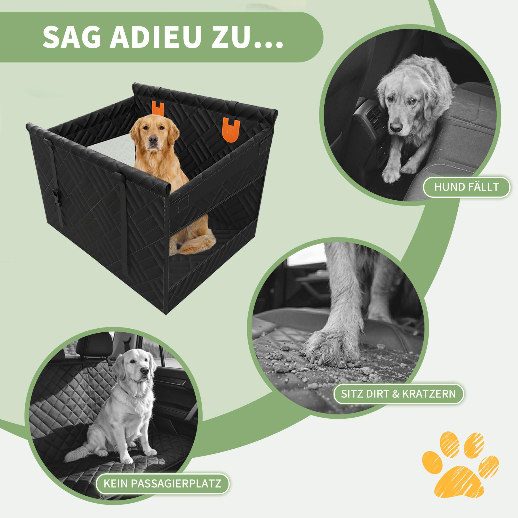 Siège auto pour chien Taille moyenne et petite ceinture de sécurité compatible avec le siège arrière S | Facile à nettoyer, matériau imperméable, avec 4 sangles de fixation, support pliable, fenêtre en maille respirante