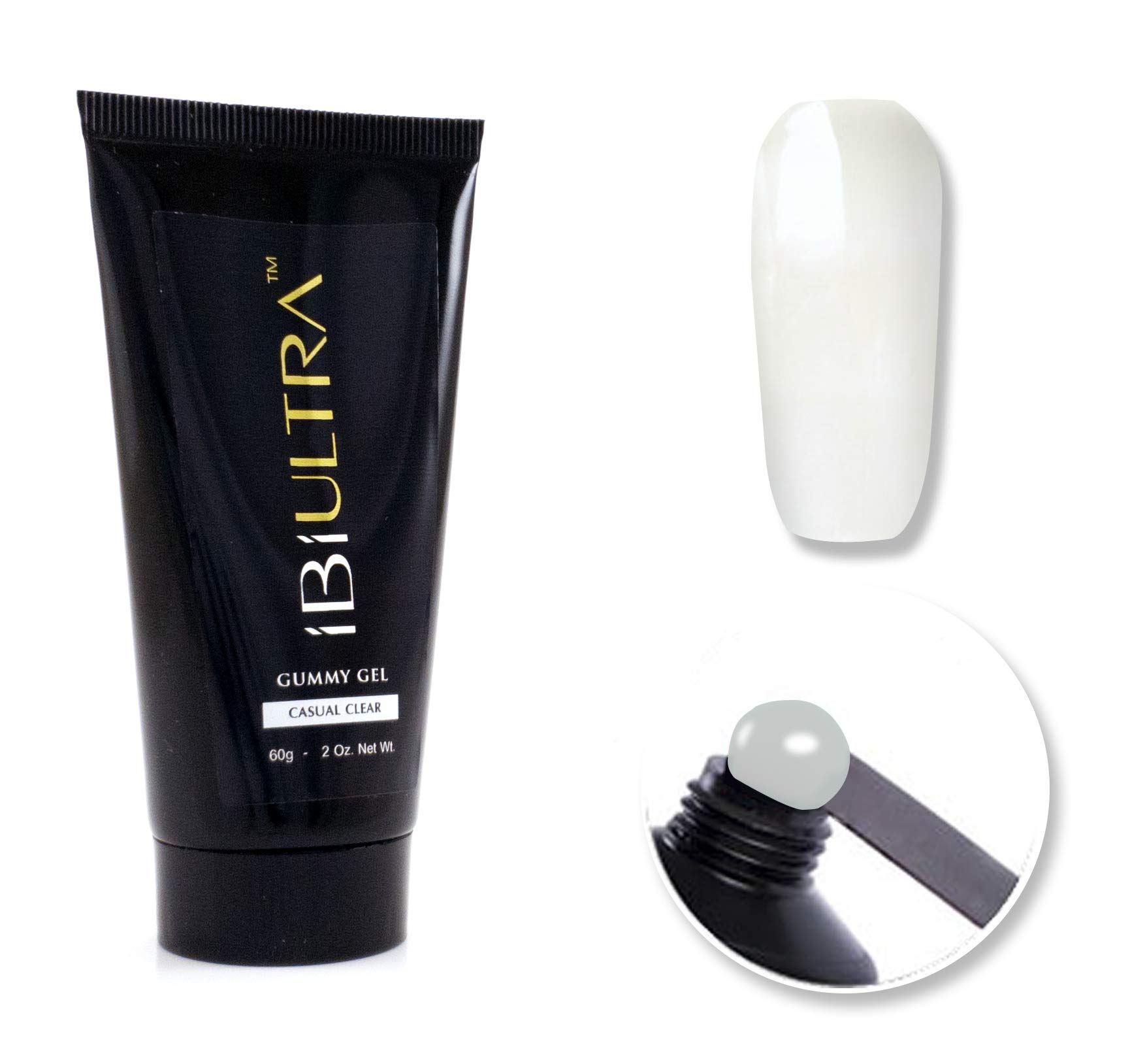iBi Ultra Gummy Gel 60g| UV LED PolyGel | Acrylic & Gel Hybrid Nail Gel | AcryGel Tube For Overlays & Nail Extensions (Casual Clear)