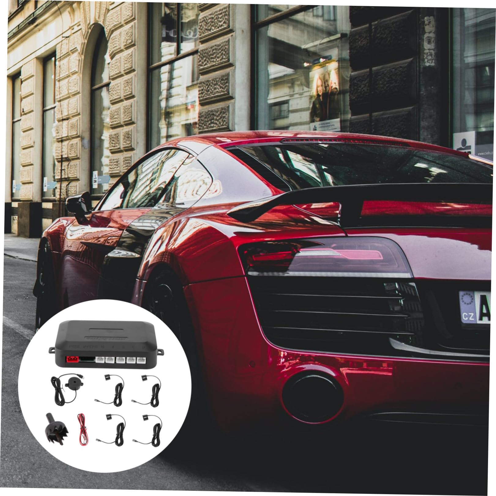 Sensori di Parcheggio Auto Ldfm01 con 4 Sensori Neri Abs | Configurazione a 4 Sensori, Doppia CPU e Chipset Avanzato, Rilevamento in Retromarcia per Auto
