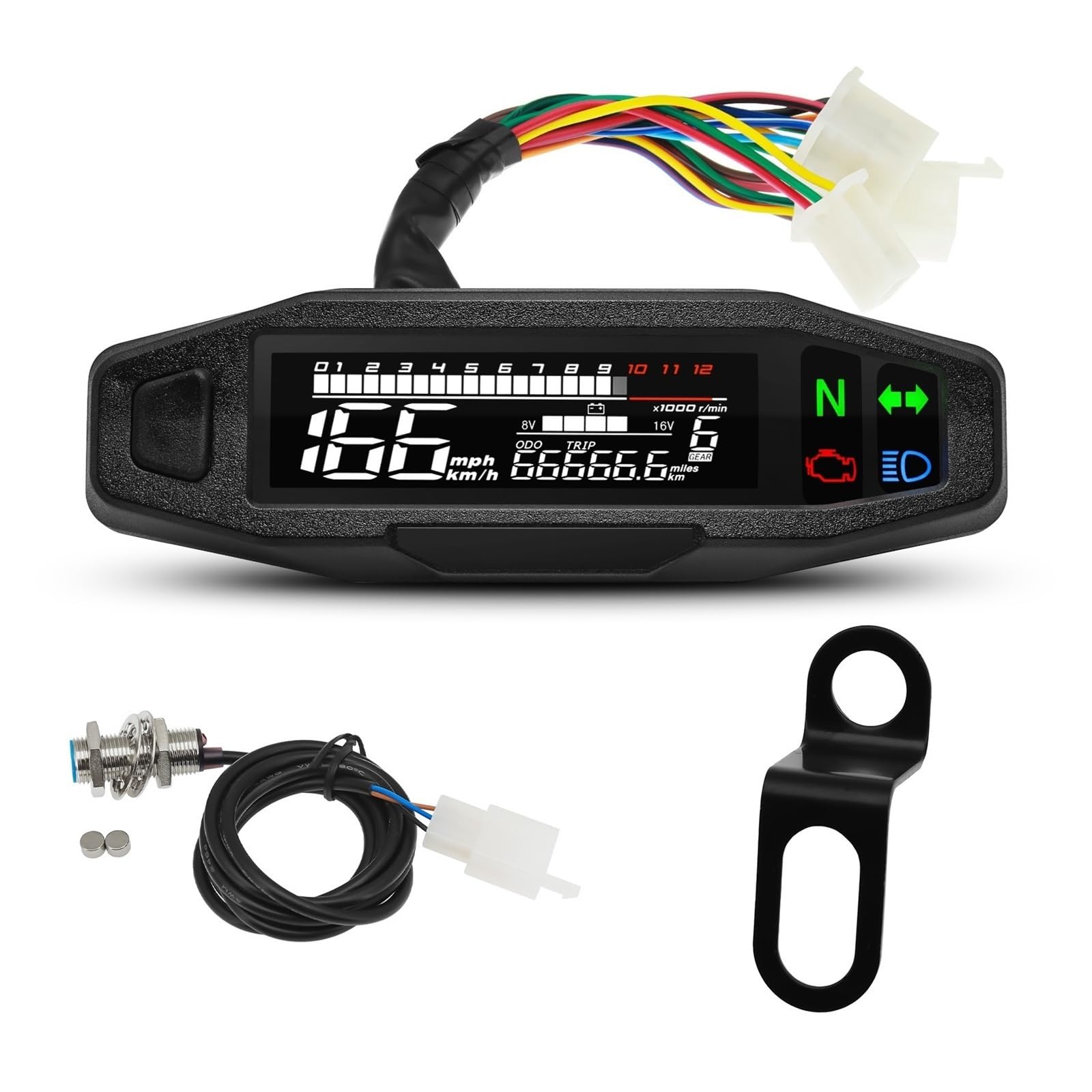 Moto Compteur Kilométrique Compte-Tours Moto Universel LED Tableau de Bord numérique km/h mph odomètre Compteur Moteur jauge capteur avec Support Y/Z/W