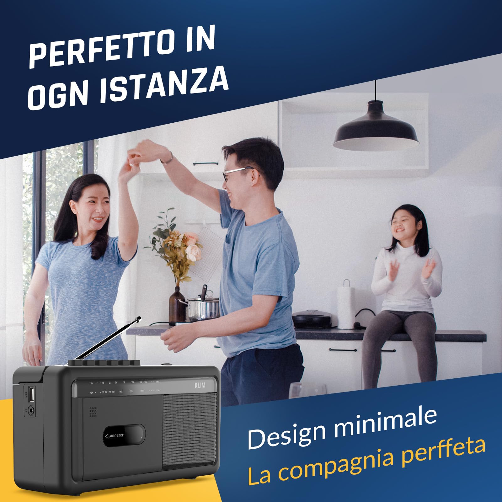 KLIM Lettore Cassette Audio Boombox Radio AM/FM Bluetooth Registratore a Cassette USB Altoparlante Portatile Retrò Nero