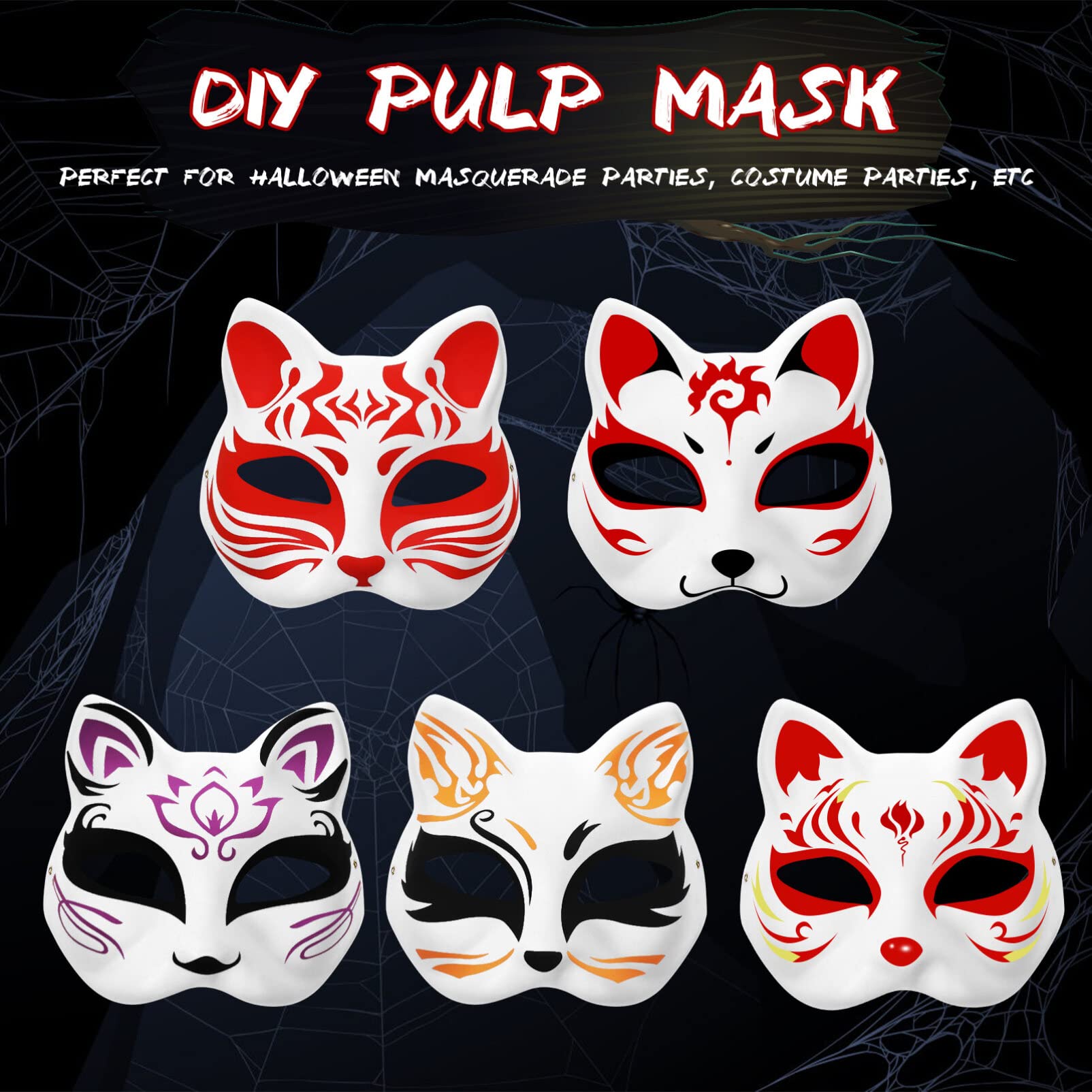 Beavorty DIY Fox Cat Mask White Paper Mask Blank Hand Painted Face Animal for Halloween Masquerade Cosplay - Image 3