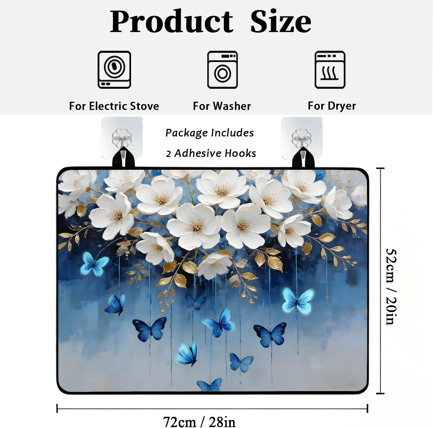 Stove Top Covers for Electric Stove, Butterflies Floral Glass Top Stove Cover Protector, Non-Slip Stove Covers for Kitchen Decor 28''x20''