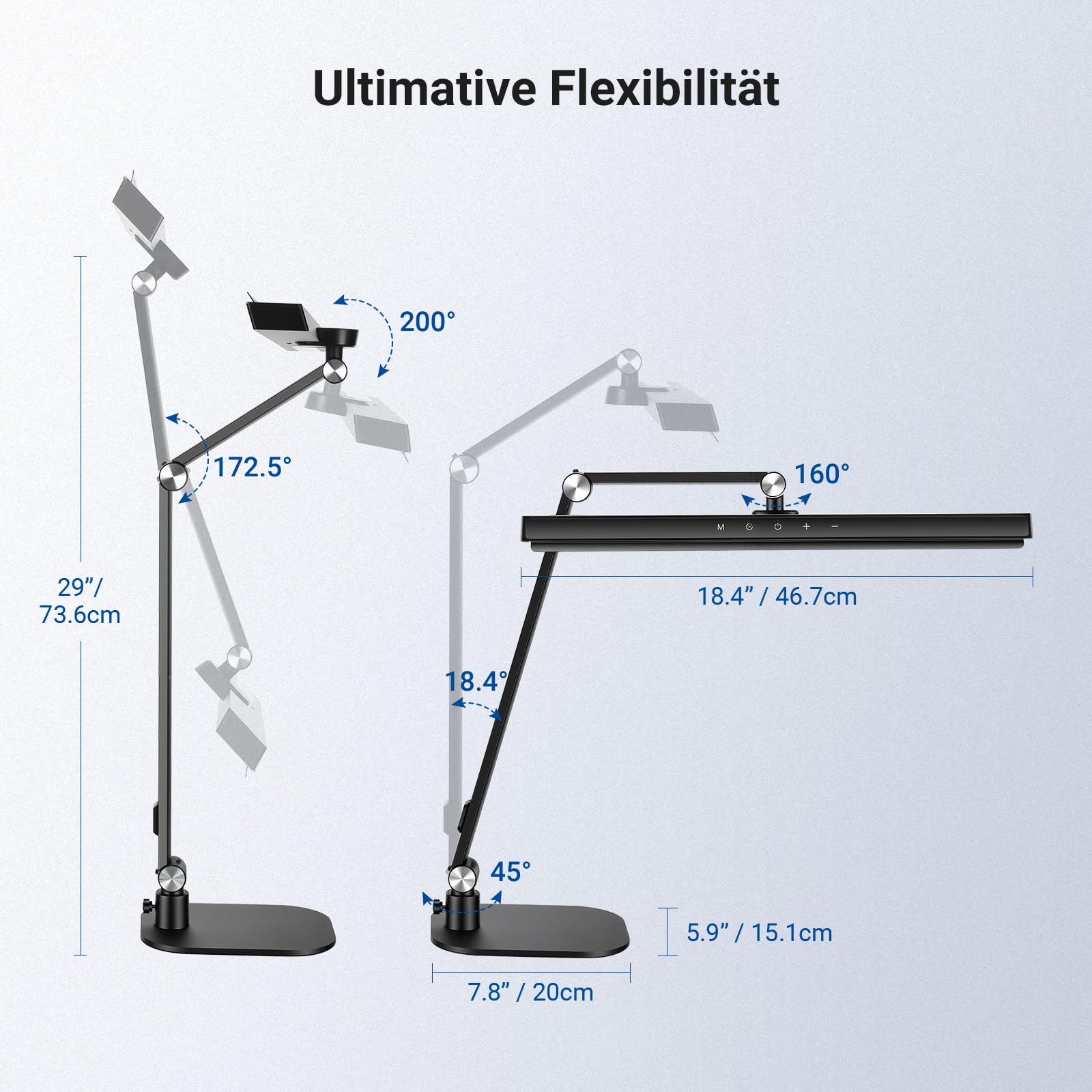 NEEWER Basics 18" Tischlicht mit Sockel für Homeoffice, 18W augenschonende LED dimmbare Deckenleuchte für Architekten, zweifarbig für Monitor Computer usw. 1340 Lux/0,5m, Touch Steuerung/CRI95+, DL03