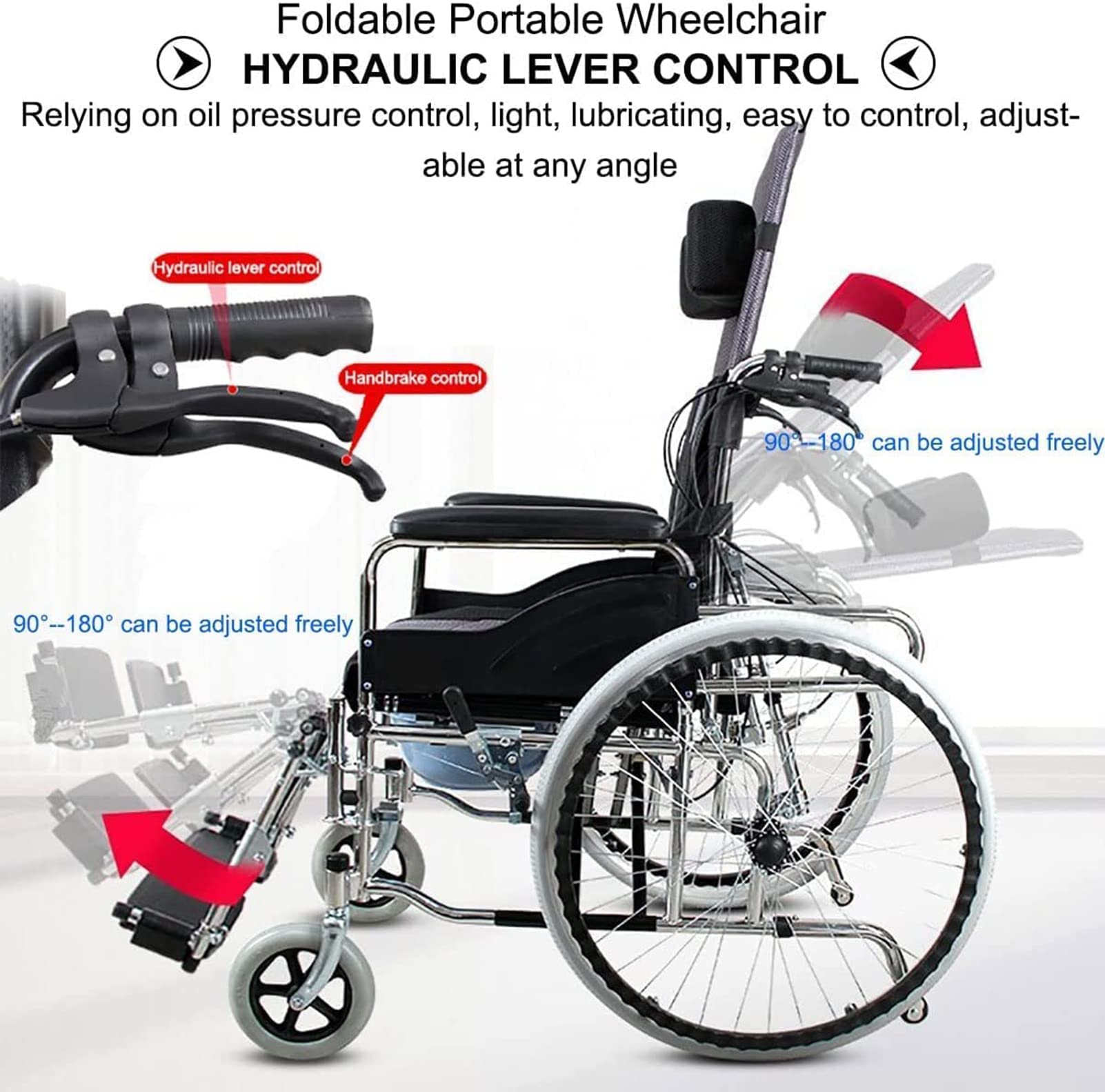 Silla De Ruedas Reclinada Estándar, Silla De Ruedas De Transporte Plegable Portátil Reclinable Ligero con Reposabrazos Desmontable Y Reposapiernas Abatibles, para Discapacitados