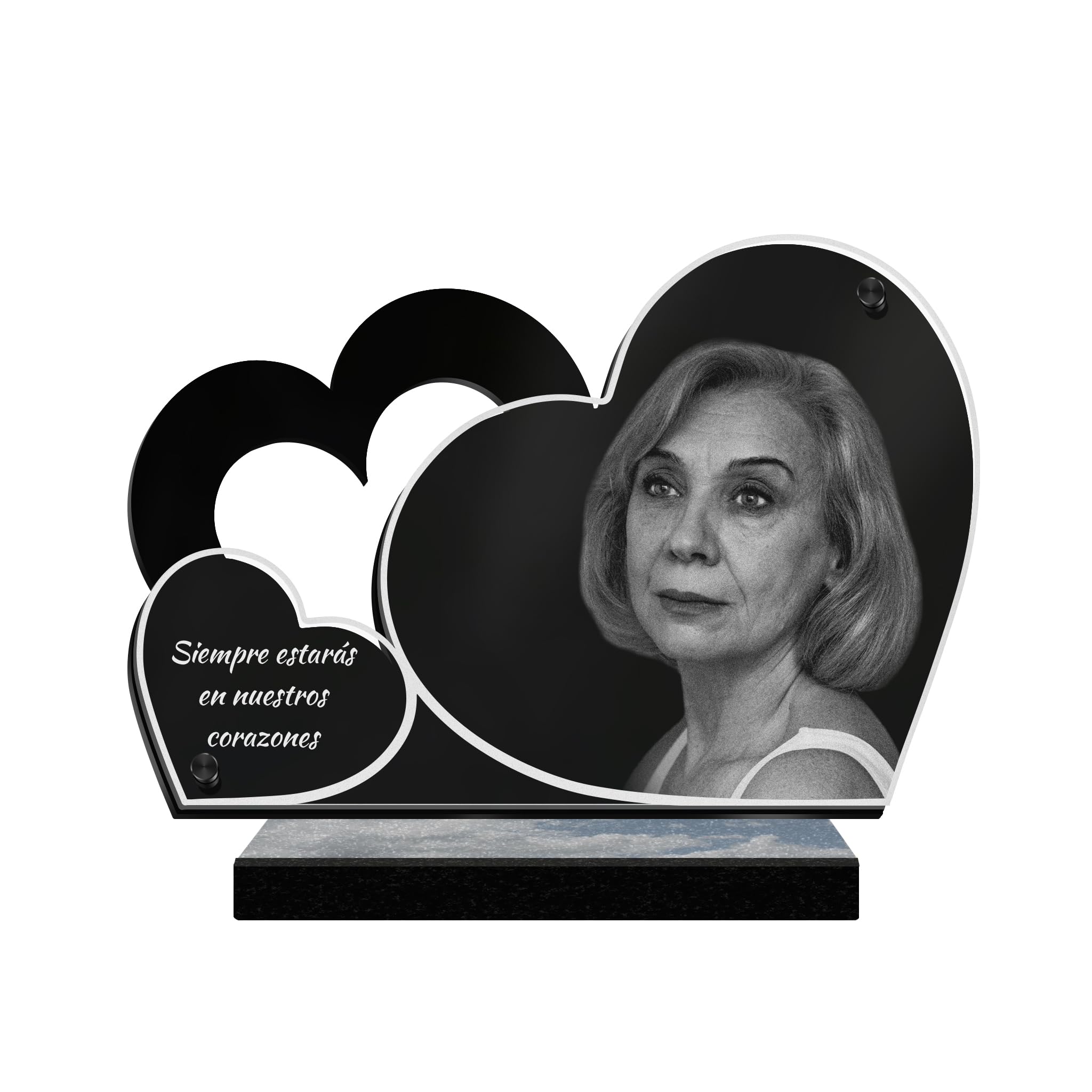 Eternel - Placa Funeraria Personalizada Doble Corazón - Foto Y Texto Personalizable, Placa Funeraria Grabada con Láser para Homenaje, Plexiglás, Lápida, Mortuorio, Ceremonia, Luto