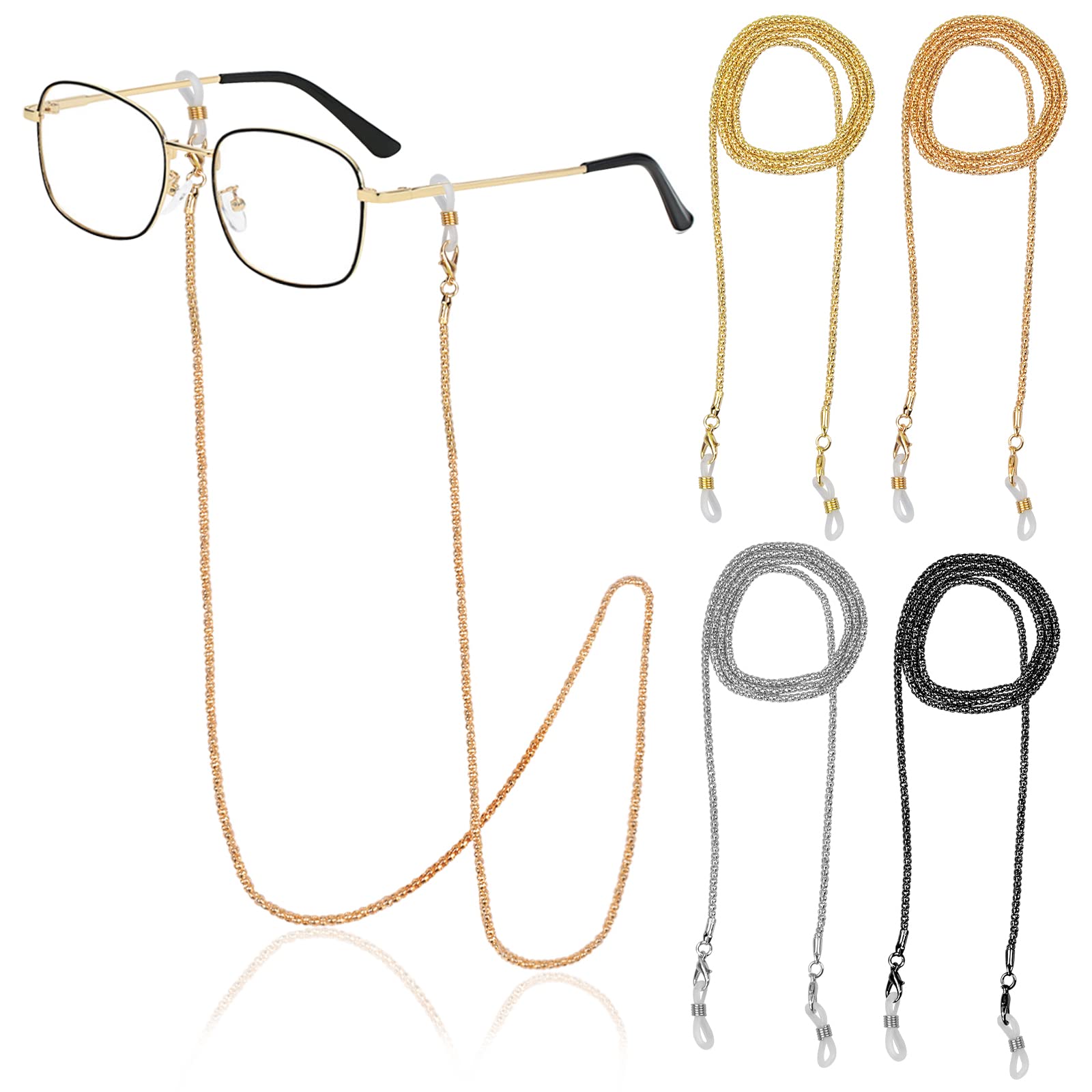 Zimoer 4 Piezas Cadenas para Gafas Mujer, 4 Colores Cordón para Gafas Cadenas para Gafas de Sol y Gafas, Correa para Gafas Cadenas Gafas de Metal Cordones para Gafas para Mujeres y Hombres Deportivas
