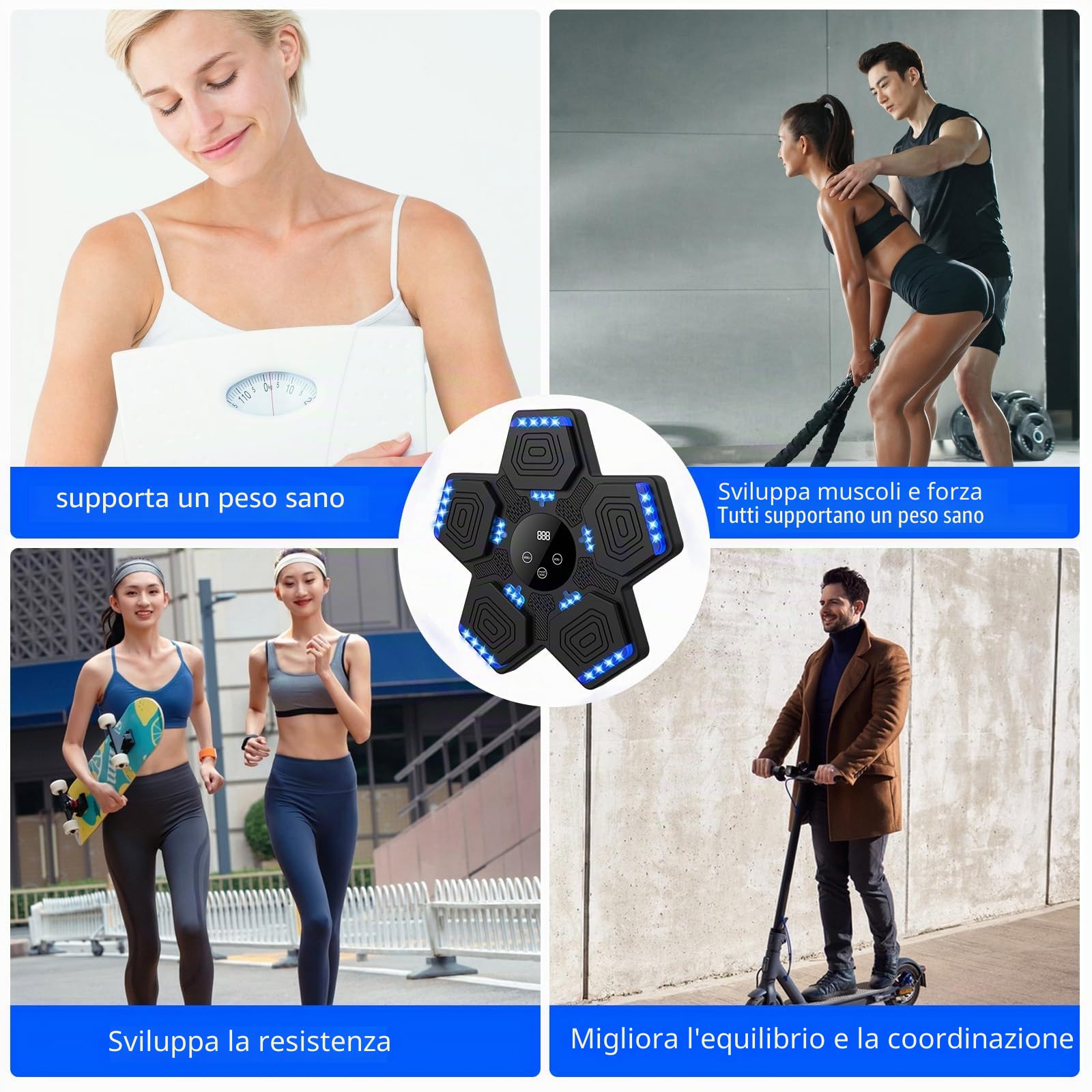 Music Boxing Machine, Intelligente Boxe Musicale da Parete con Guanti da Boxe, Macchina da Boxe Musicale, LED Box Musicale Pugile con Bluetooth, per Interno, Bambini/Adulti