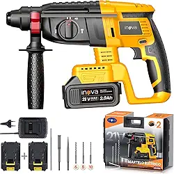 Martelete Rompedor Sem Fio 21V 4000mAh, Motor Brushless, Luz LED Integrada, Cabo Antivibração, Adequado para Concreto, Alvenaria, Paredes, ideal para uso Doméstico e Obras de Construção.