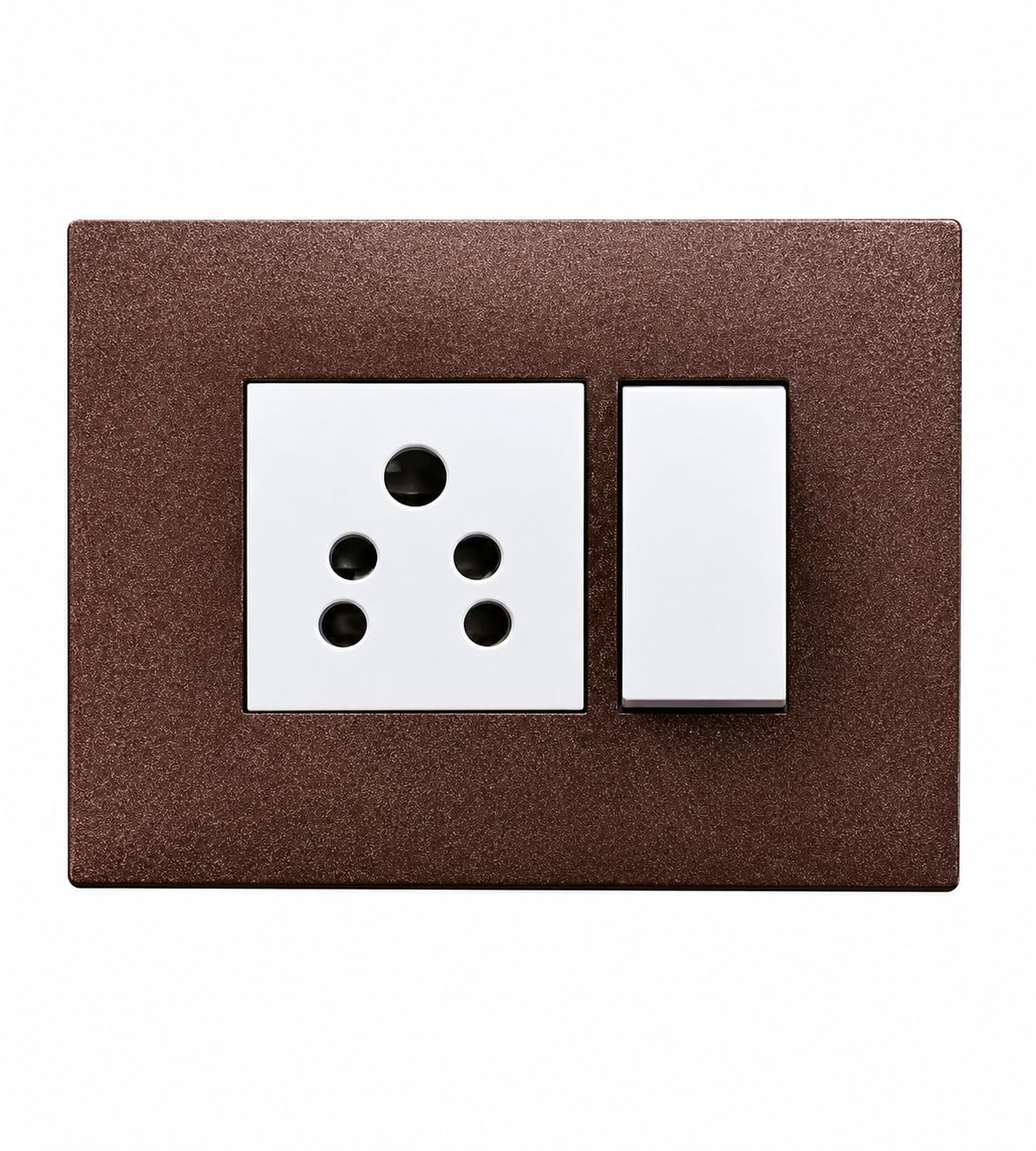 electrical switch and socket plate, brown metallic finish, pack of 10 | combined switch socket, brown textured frame, white modular insert, wall mount, indoor use
