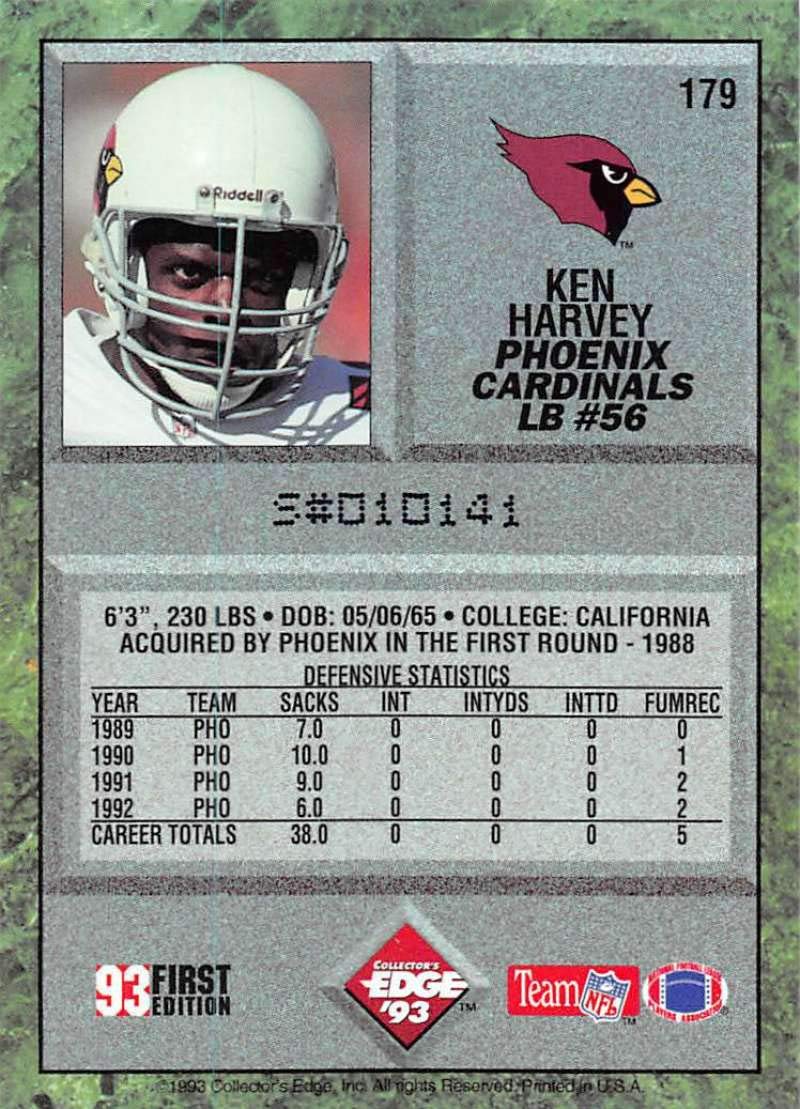 Amazon.com: 1993 Collector's Edge Football #179 Ken Harvey Phoenix