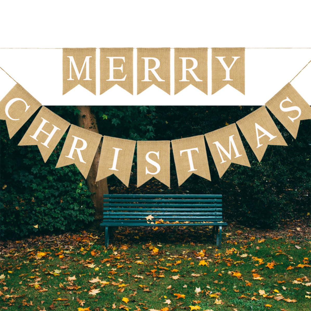 Pancarta Navideña de Lino Banderín de Arpillera Letras de Feliz Navidad Diseño Chic y Fácil de Colgar para Decoración Interior y Fiestas