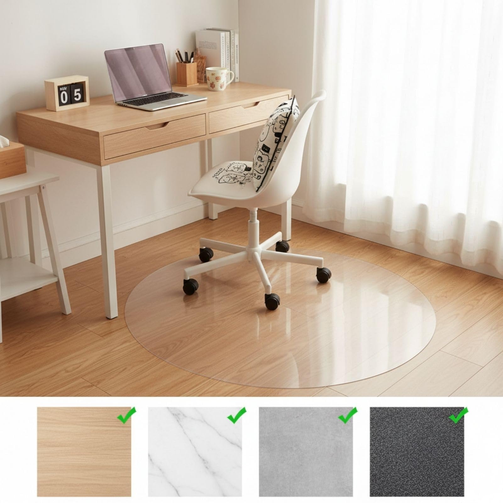 Tapis de chaise de bureau transparent pour moquette et planchers en bois dur rond de 150 cm pour chaises roulantes, tapis de bureau – Idéal pour la maison et le bureau