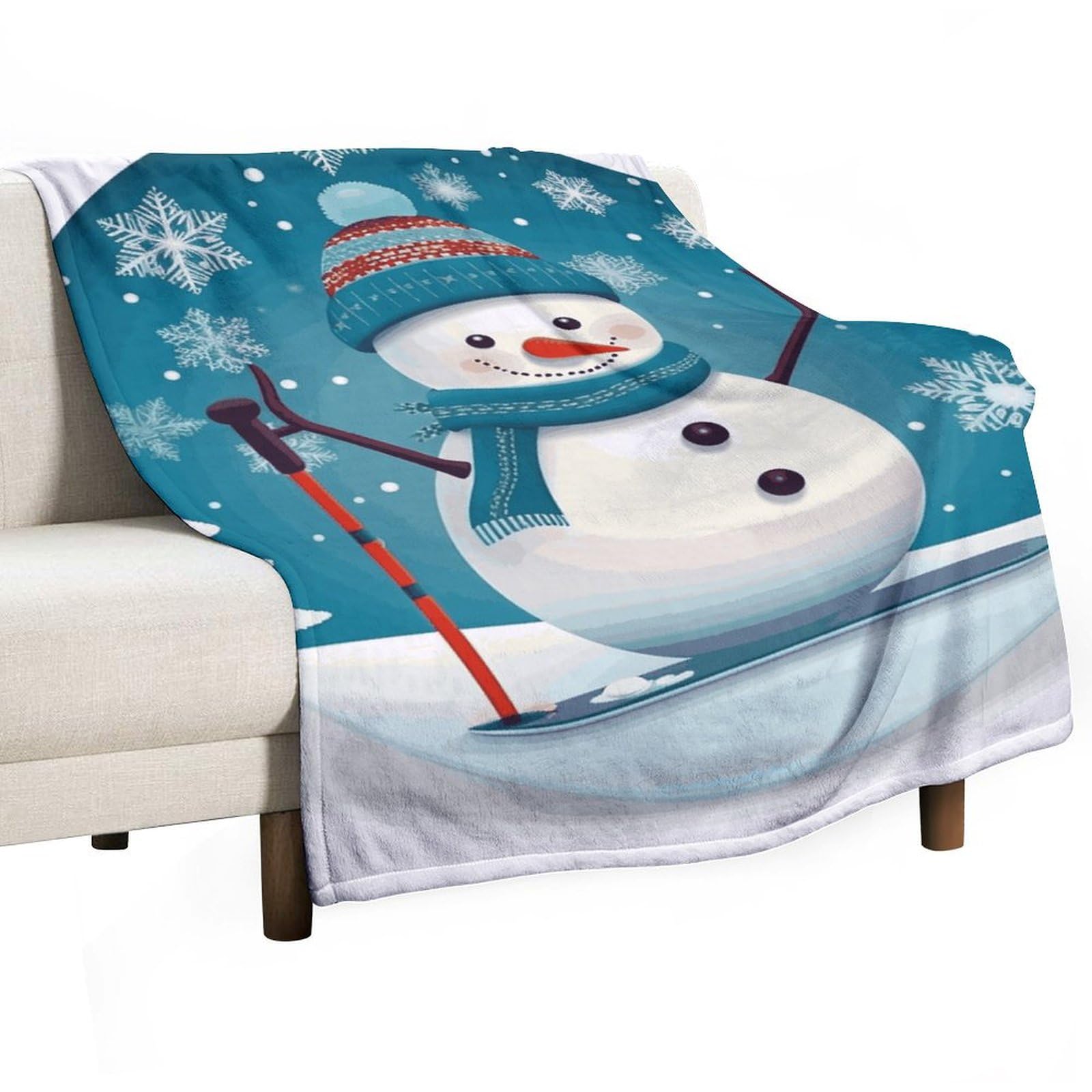 Couverture polaire bonhomme de neige, le cadeau de Noël idéal pour lit et canapé