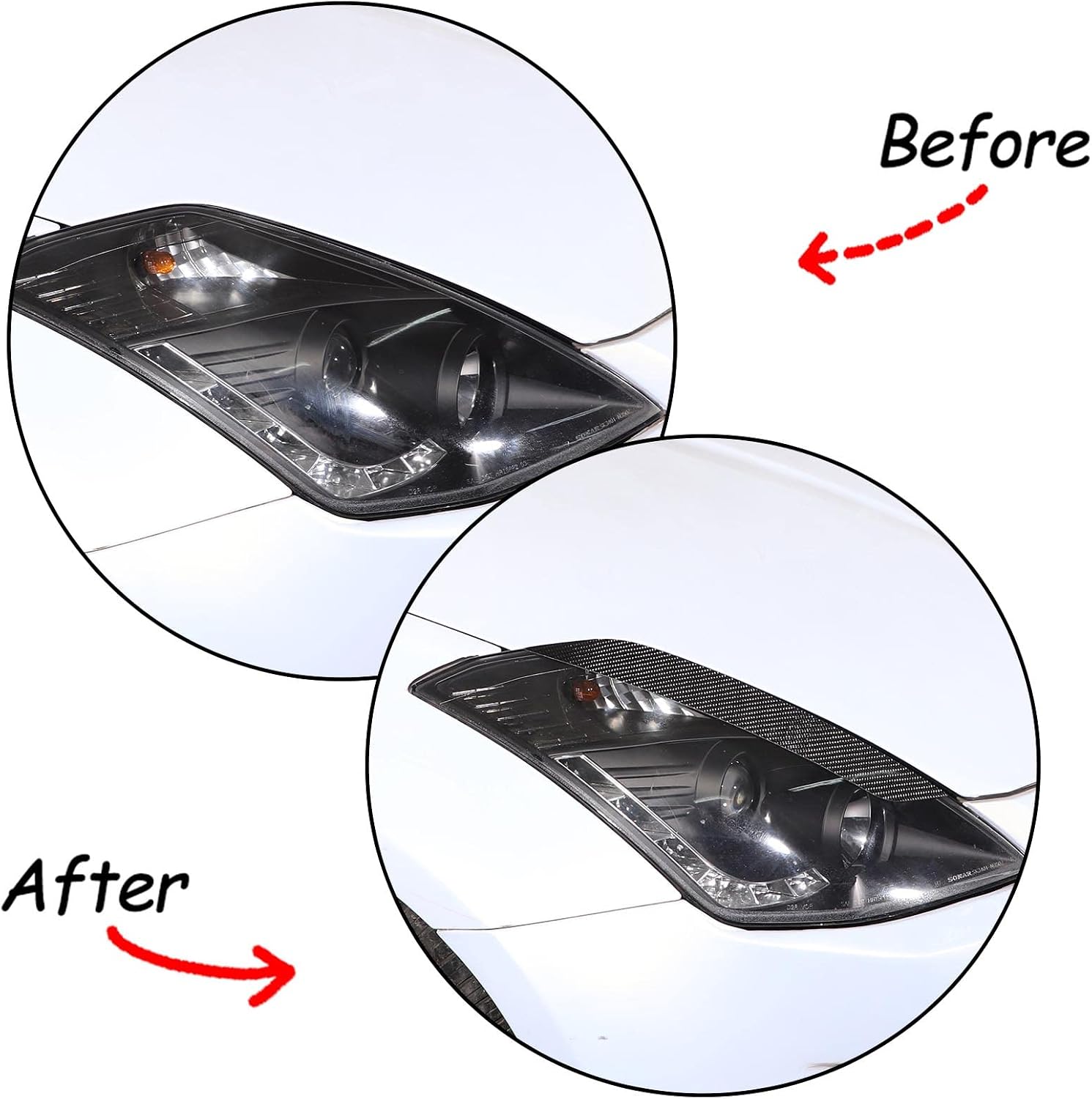 Soft Carbon Fiber Rear Side Fender Headlight Header Sticker,Air Inlet Side Sticker,A-pillar Triangle Decorative Sticker for Nissan 350Z 2003 2004 2005 2006 (Front Headlight Brow Sticker,A, Carbon