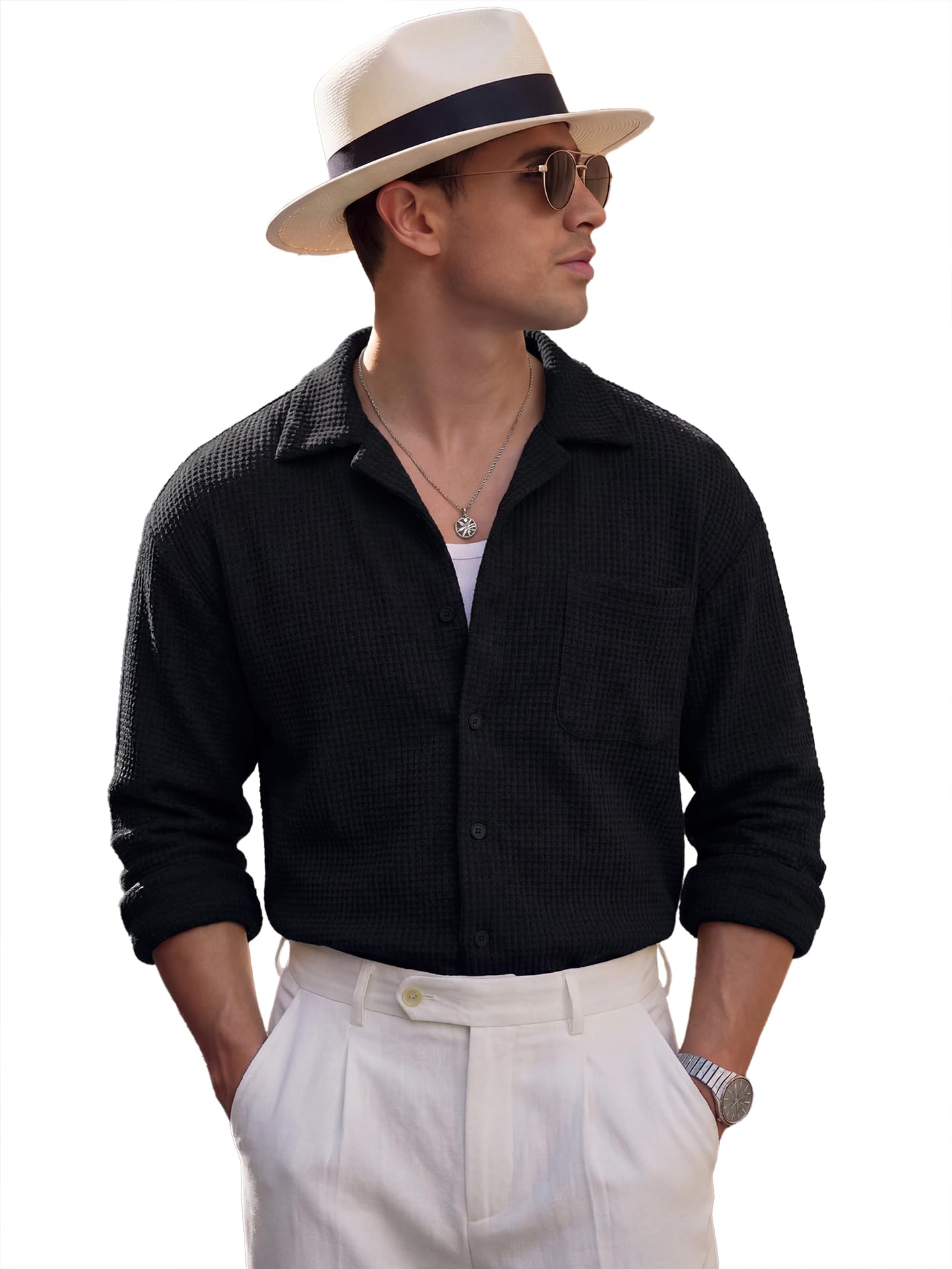 Mens Knit Polo Shirt Short Sleeve Textured Jacquard Open Collar Old Money Style Summer Casual Beach Stretchy Golf Shirts