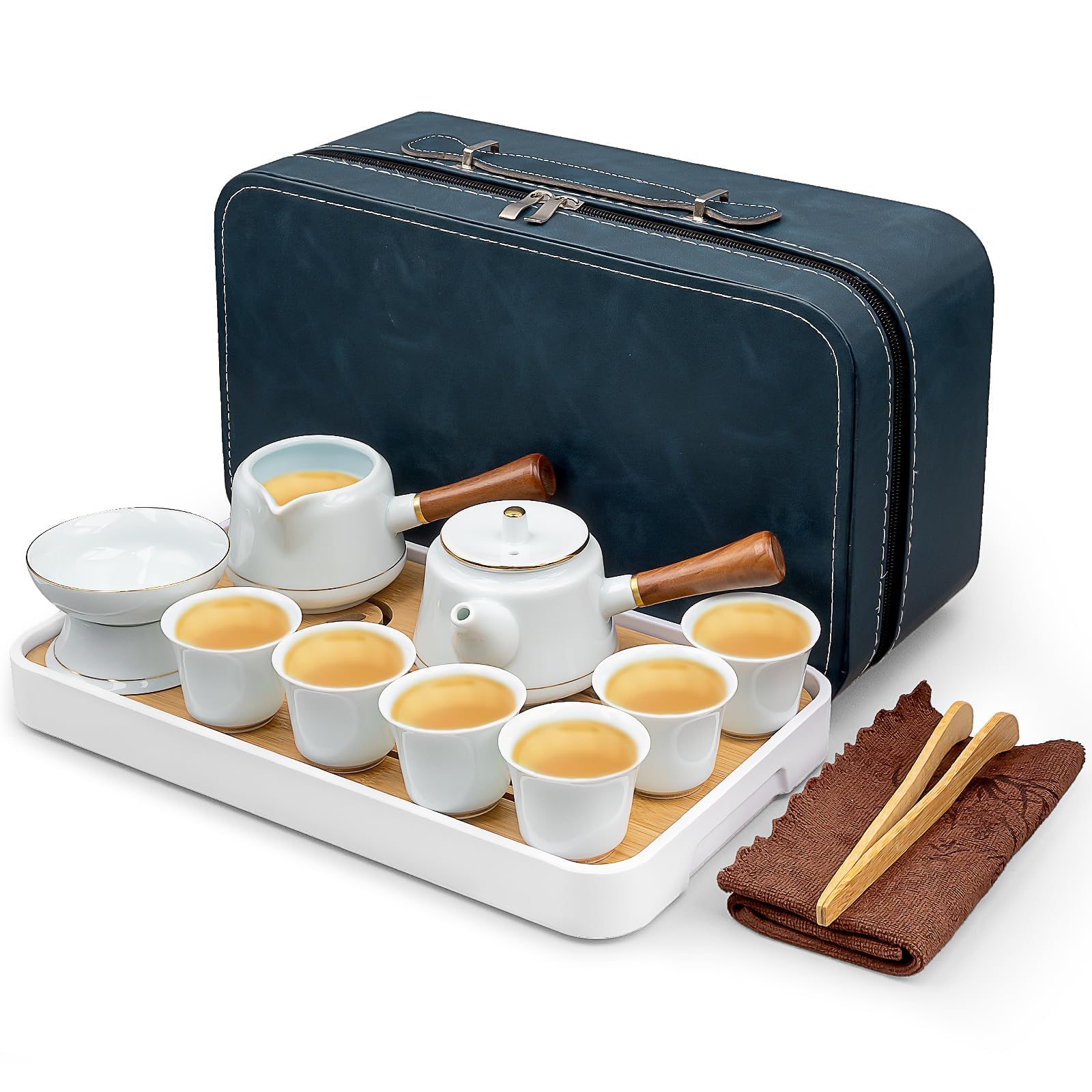 Set Théière Céramique Gongfu Avec 6 Tasses - Glaçure Unique, Capacité 800 Ml - Pour Maison Et Bureau