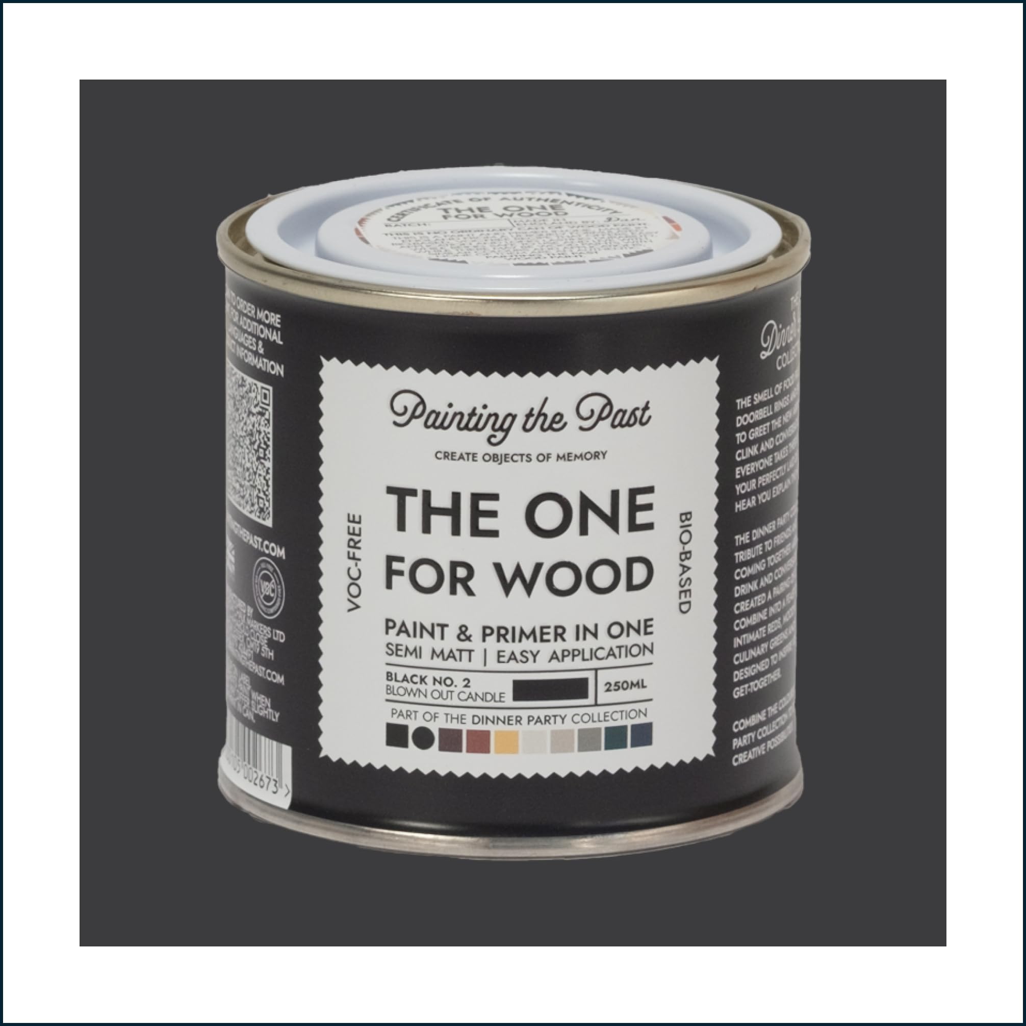 The One for Wood Paint & Primer 250ml Black No. 2 Blown Out Candle | Semi Matt Finish, Bio-Based & VOC-Free Formula for Wooden Furniture & Surfaces | Durable & Easy Indoor Home Decorating