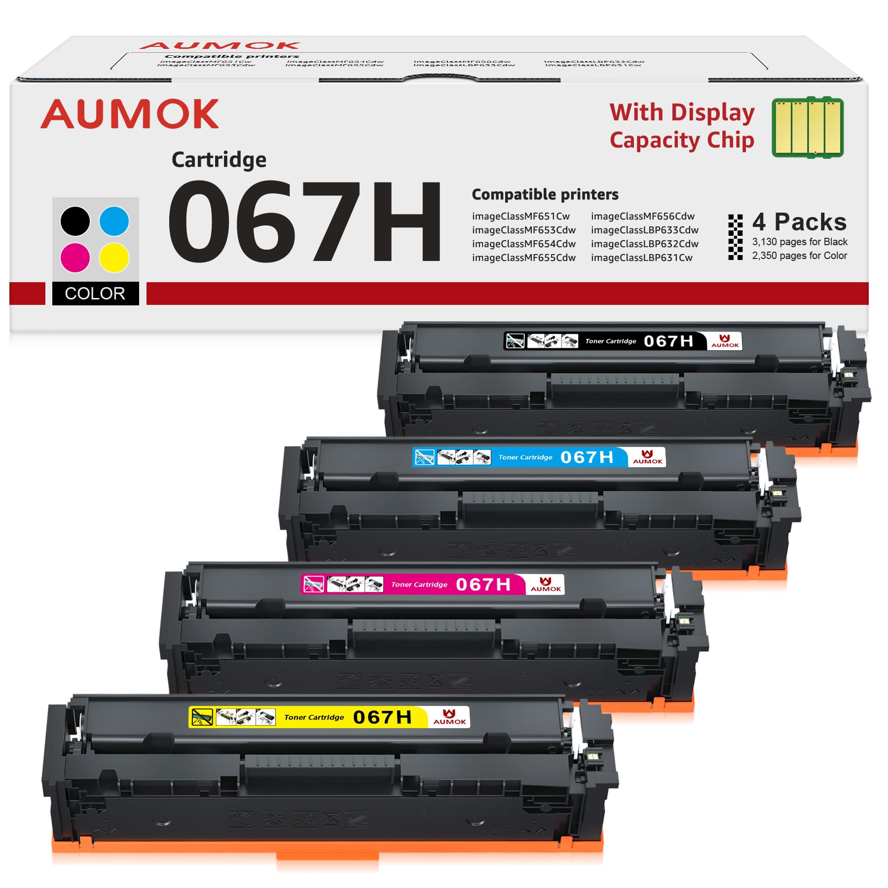AUMOK 067H MF657Cdw Toner Compatibles para Canon 067 067H MF655Cdw MF651Cw | 4-Pack para Canon i-SENSYS MF657Cdw MF655Cdw MF651Cw LBP631Cw LBP632Cdw LBP633Cdw MF656Cdw MF653Cdw MF654Cdw