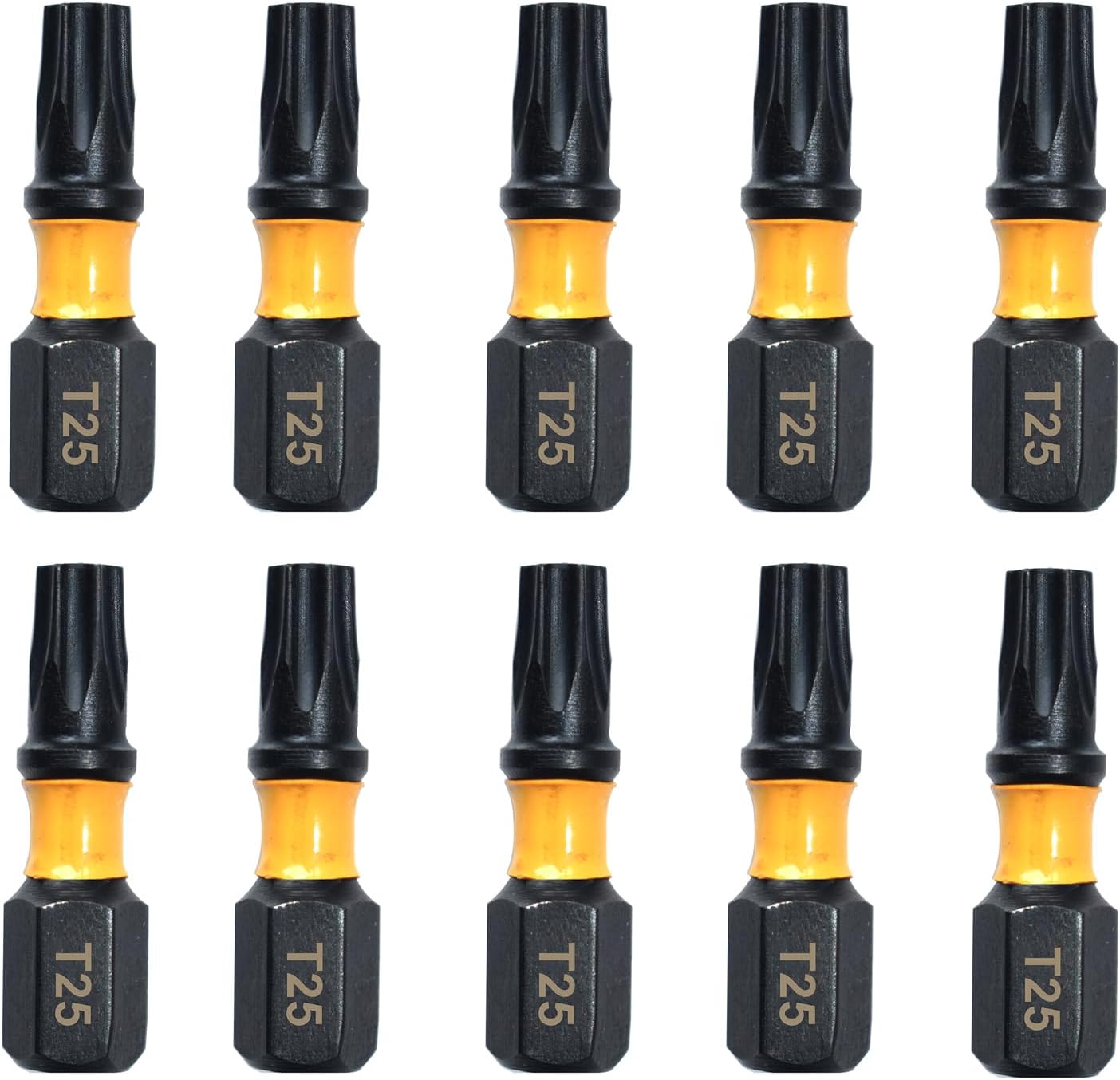 T25 Torx Screwdriver Bit Set, 10 Pieces, 1 Inch Long, 1/4 Inch Hex Shank