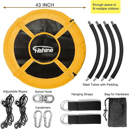 Miniatura 6 de Columpio de árbol volador de 43 pulgadas para niños y adultos al aire libre 300 libras impermeable columpio redondo para árbol y columpio fácil de