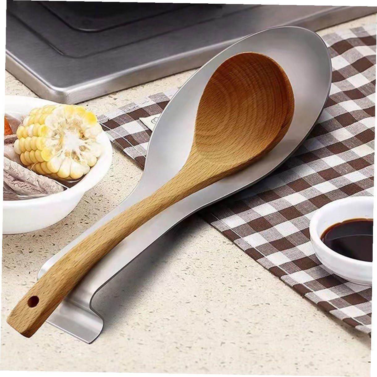 6Pcs Stainless Steel Spoon Rest Heat-resistant Utensil Holder for Kitchen Countertop Compact Daily Use Ladle Spatula Holder with Rust-resistant Design