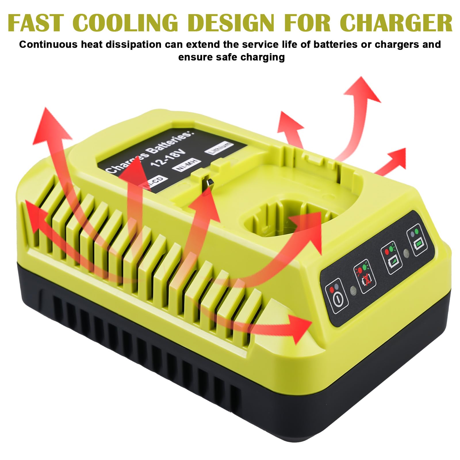 Cargador de 18 V de repuesto para Ryobi: versátil cargador P117, cargador de 12 V ~ 18 V para ryobi, cargador de batería para batería ryobi, cargador de repuesto para RyoBI ONE+ P118 P108 P107 P104