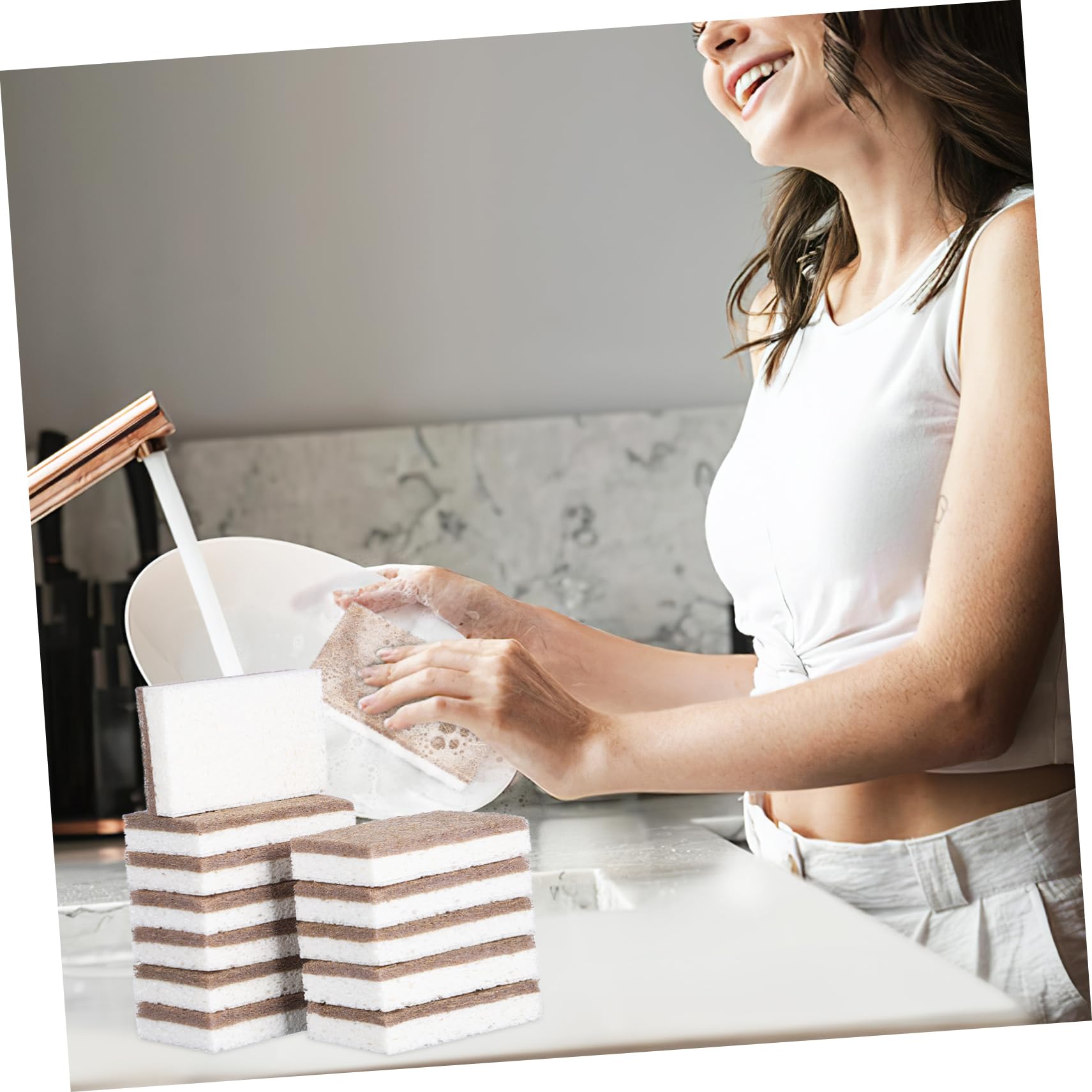 SOLUSTRE 12 Piezas Esponjas de Cocina Absorbentes con Fibra de Natural y Pulpa de Madera Estropajo para Limpieza Diaria Fregaderos y Baños Duraderas Rayas