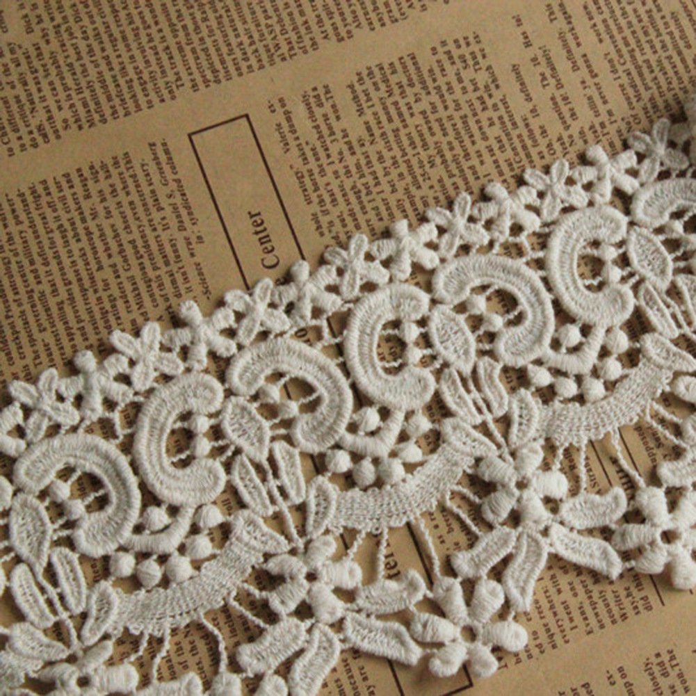 Beige 2 Yards 4 Inches Wide Grace Hollowed Fabric Cotton Lace Dress Lace Trim Fabric Ribbon Curtain Accessory Craft Lace by Beautiful By Design