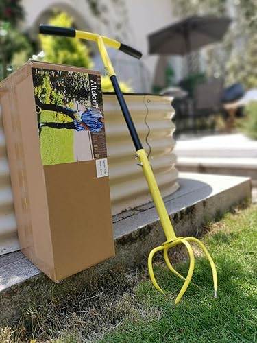 Miniatura 10 de Taladro manual para jardinería, cultivador manual de garra de jardín con mango ergomómico, cultivador de acero, aireador de césped, perdedor de