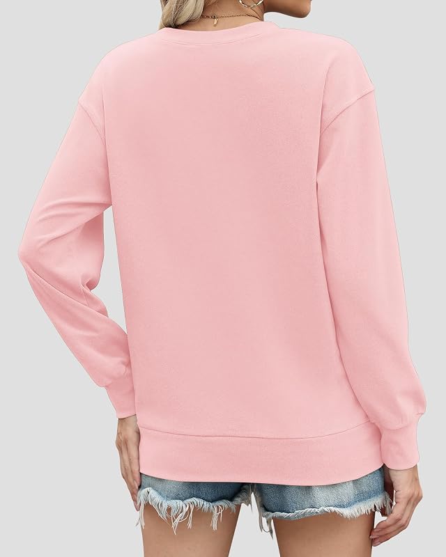 AUSELILY Women Fall Sweatshirt Oversized Pullover Tops Light Pink M image 5