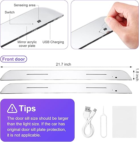 Miniatura 2 de 2 luces LED para umbral de puerta de automóvil, luces LED inalámbricas para umbral de puerta, luces LED de detección automática con 7 colores, IP67
